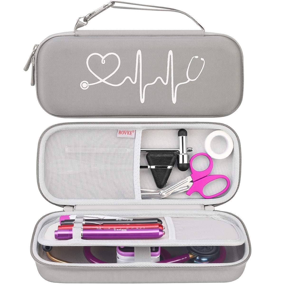 BOVKE Stethoscope Case for 3M Littmann Classic III Monitoring, Lightweight II S.E, Cardiology IV Diagnostic, MDF Acoustica Stethoscopes, Extra Room for Nurse Essentials and Medical Supplies, Gray