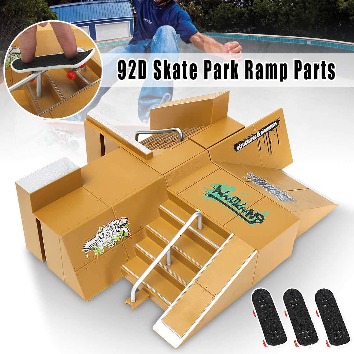 Finger Skateboard Park 8pcs, Fingerboard Deck Skate Park Kit Ramp Parts, Fingerboard Ramps Mini Rails Starter Kit with 3 fingerboards