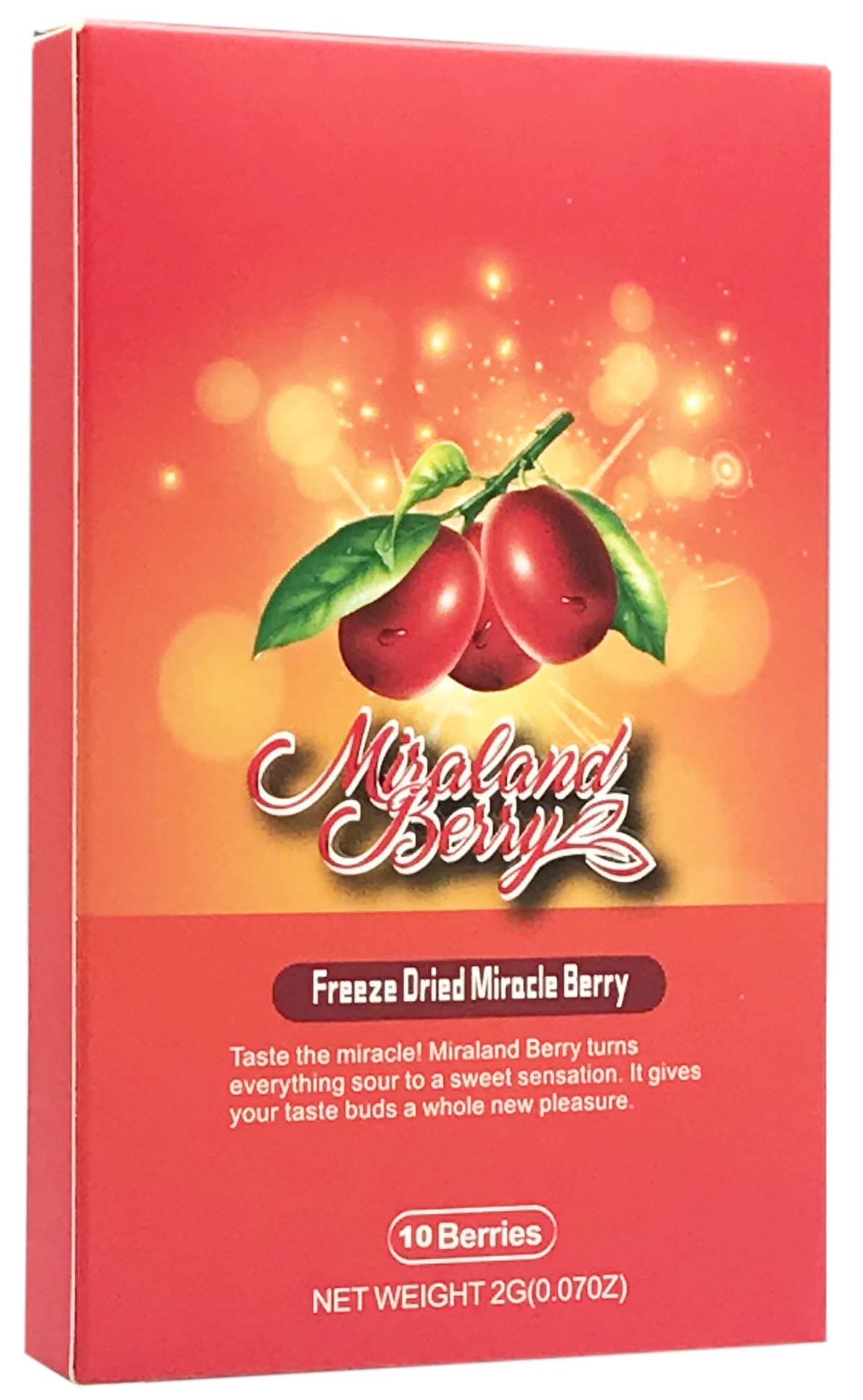 MiralandBerry Freeze Dried Miracle Berry, Miracle Fruit, 10 Whole Premium Berries, Cut Sugar Intake,Turns Sour Foods to Sweet, Great for Taste Tripping Party