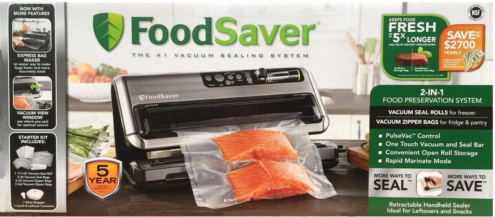 FoodSaver 1 2-in-1 Vacuum Sealing System with Starter Kit, reg Silver