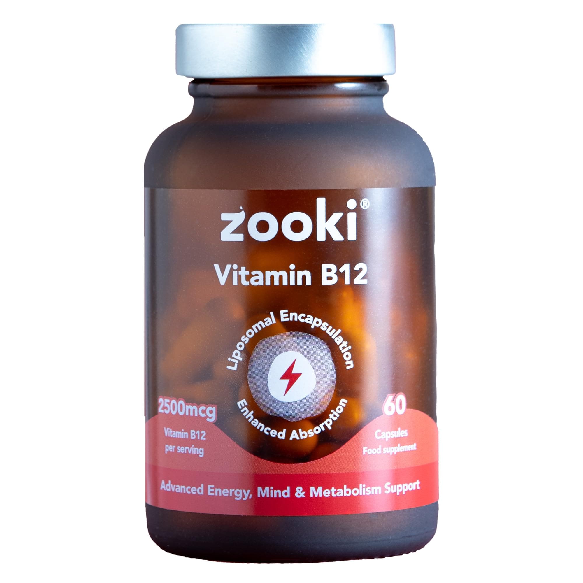 Zooki2500mcg Liposomal Vitamin B12 Capsules | 4X Higher Absorption | Methylcobalamin for Energy, Cognition, Metabolism Support | Natural Ingredients | (30 Servings)