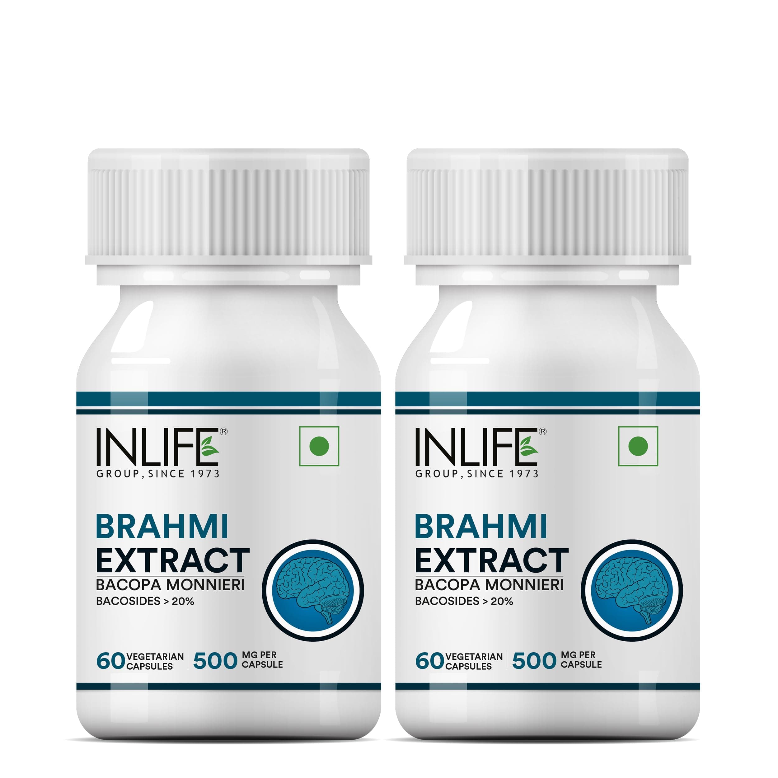 Brahmi Capsules 500mg | Bacopa Monnieri Extract | Bacosides > 20% I Ayurvedic Herbal Supplement - 60 Vegetarian Capsules (Pack of 2)