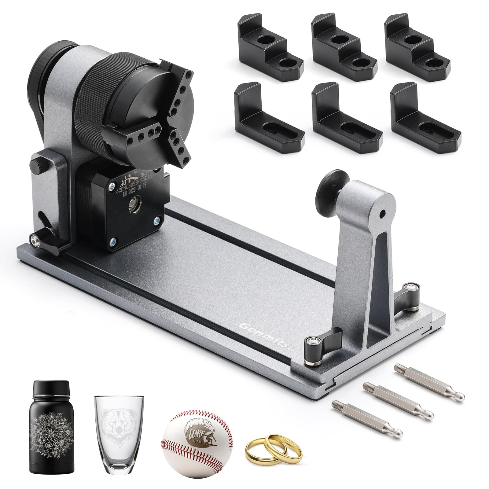 Genmitsu MD18 Rotary Roller, 3-in-1 Accessories Kit for Genmitsu L8, Genmitsu Z6, Kiosk, Multi Jaw Chucks for Glass, Cylindrical Objects, Baseball Bat, Ring, Bottles Cups