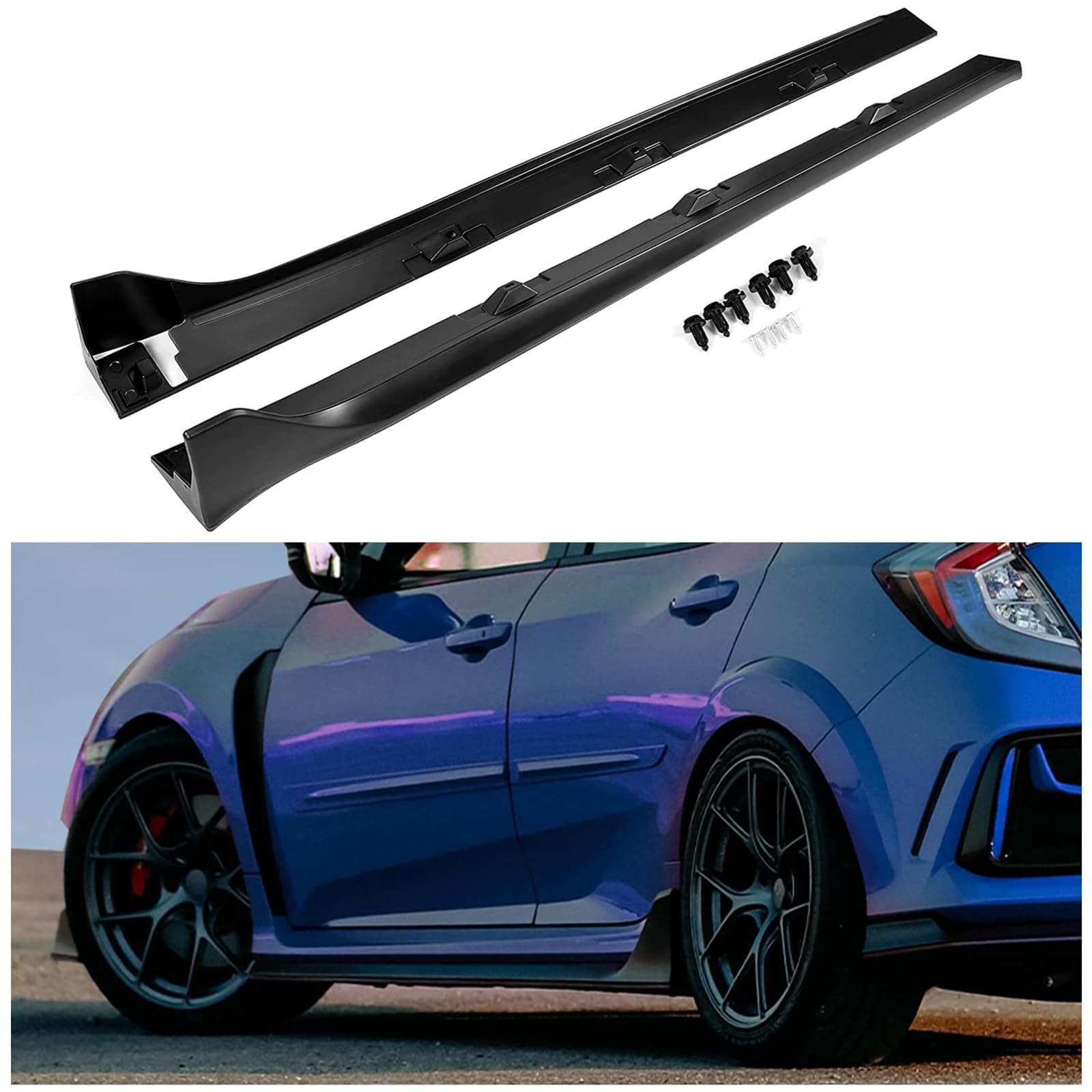 KUAFU Side Skirt Extension Panel Compatible with 2016-2021 Honda Civic 4 Door Sedan (Including Si Model) Type-R Style Bottom Side Line Extension Rocker Panel Body Kit 2Pcs