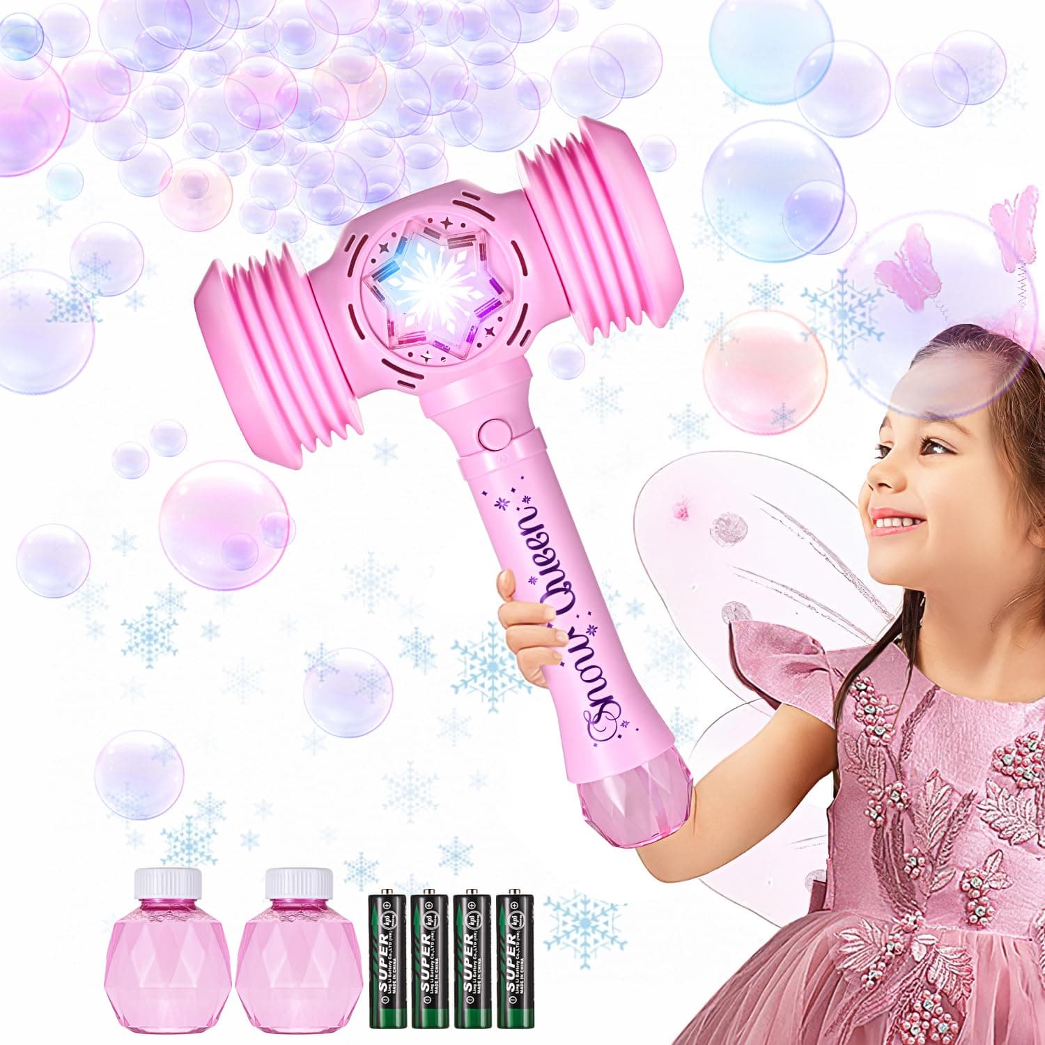 Magic Hammer Bubble Wand, Bubbling and Knocking Toys,Light Up Bubble Maker Machine Blaster with Refill Bubble Solution,Outdorr Toys for Park,Beach,Pool,Party Favor,