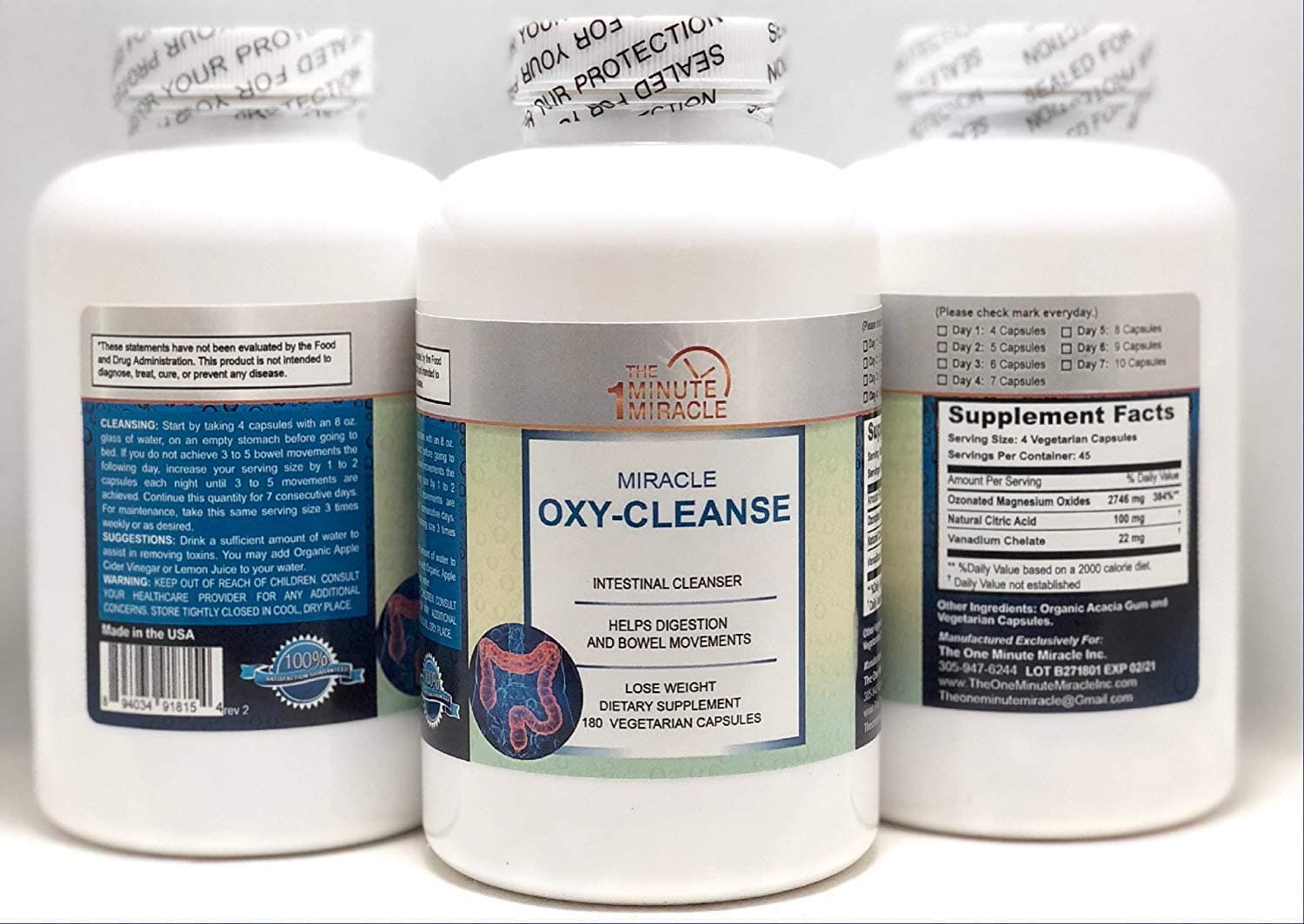 Miracle OXY-Colon INTESTINAL Cleanser - 1 Bottle Super Value 180 Capsules