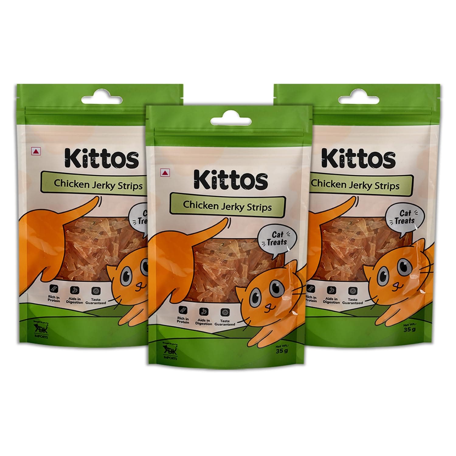 Kittos Chicken Jerky Strips Cat Treats for Training & Rewards - Protein-Rich, Healthy & Tasty Snacks for All Life Stages, 35 gm Each (Pack of 3)