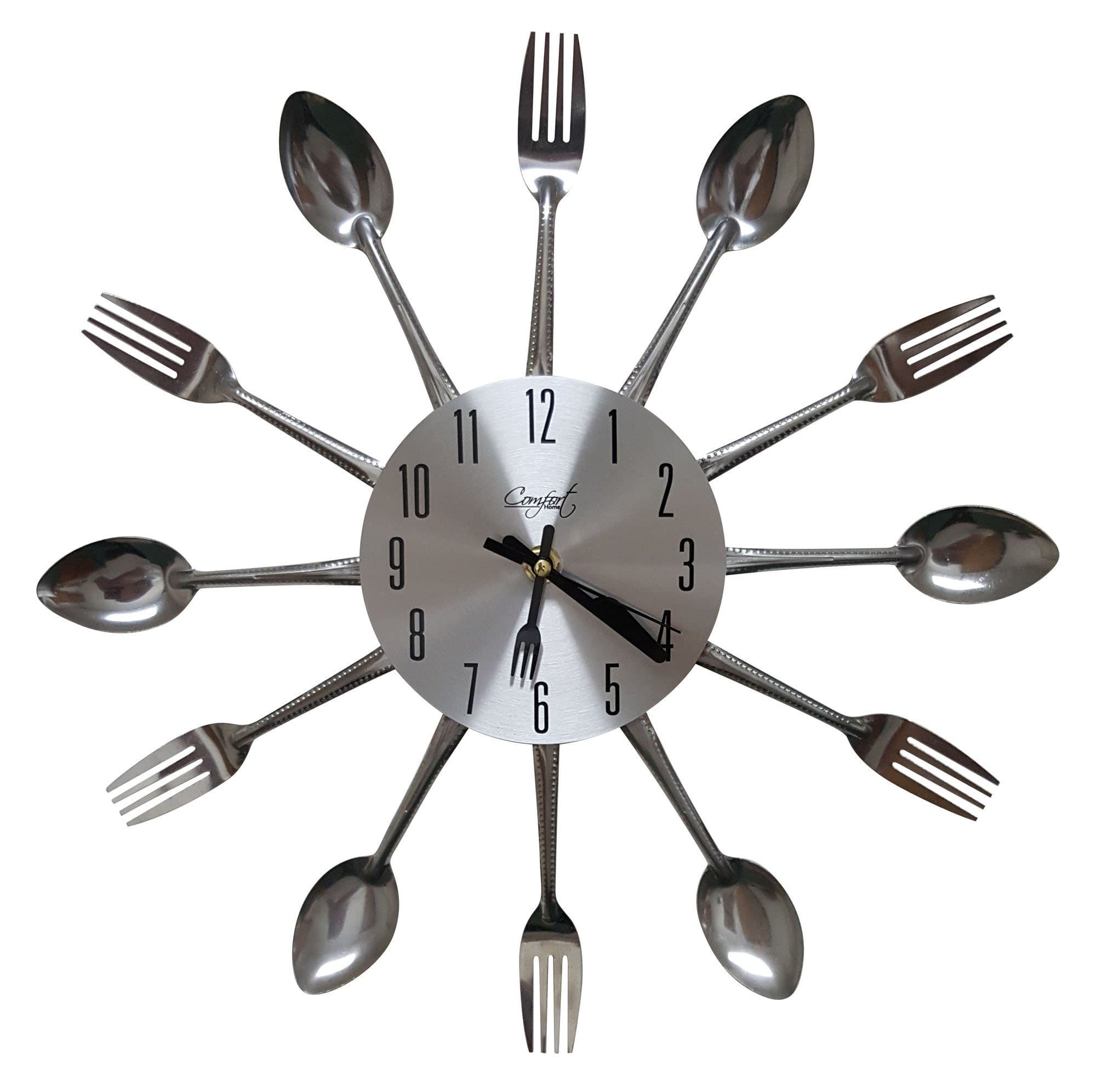 Cutlery Kitchen Spoon & Fork Decorative Wall Clock, Sliver