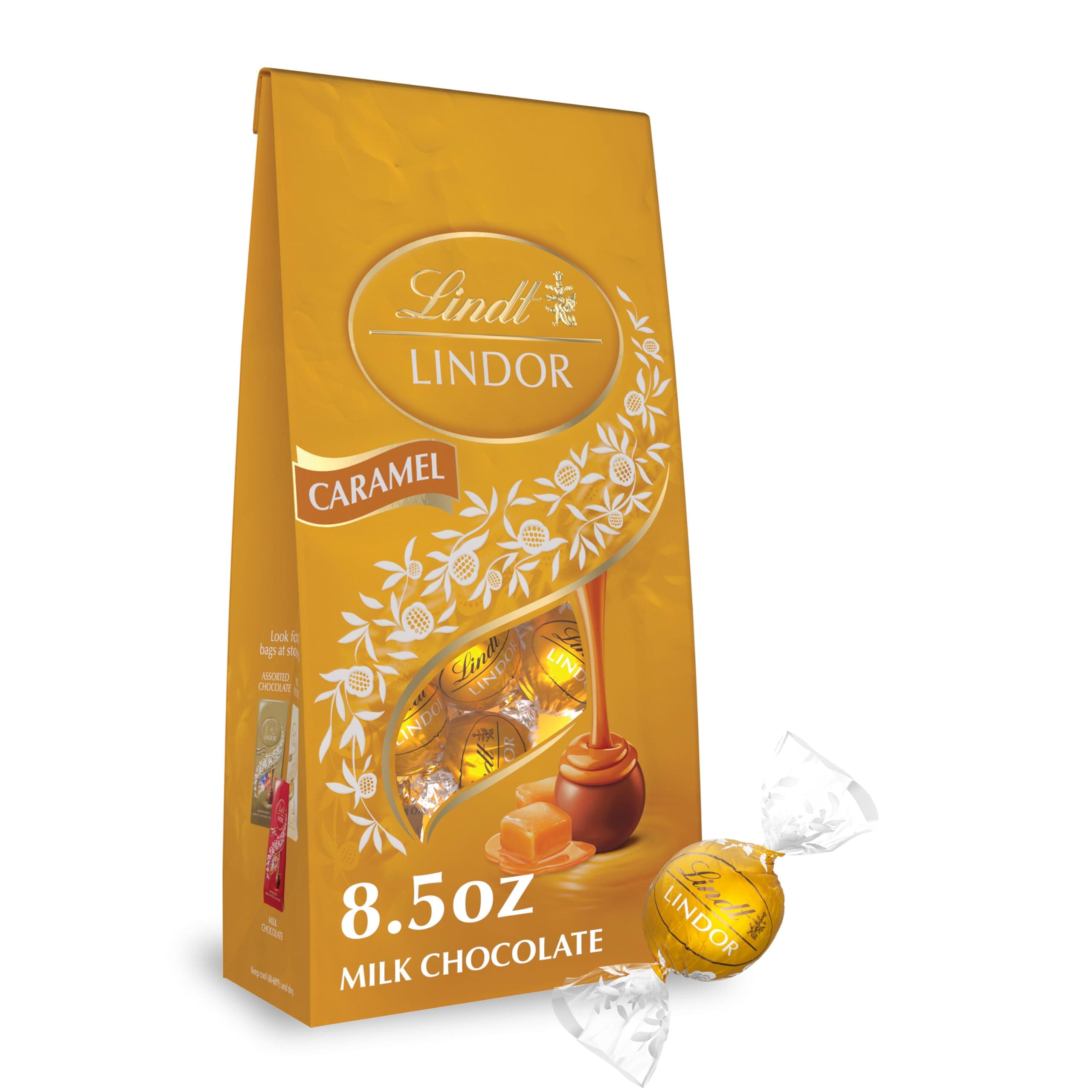 Lindt LINDOR Caramel Milk Chocolate Candy Truffles, 8.5 oz. Bag