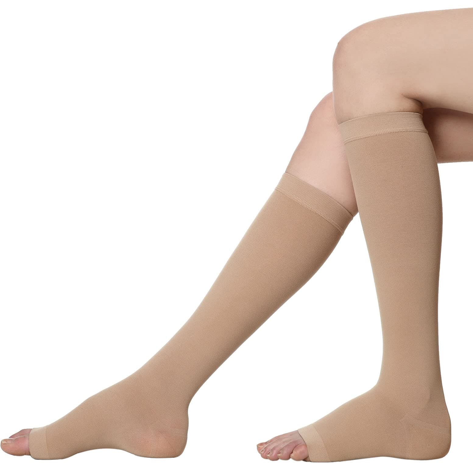 MEDTEX Cotton Compression Stockings,Class-2,Knee Length(Below Knee) for Varicose Veins(Beige) for Men and Women (2XL)