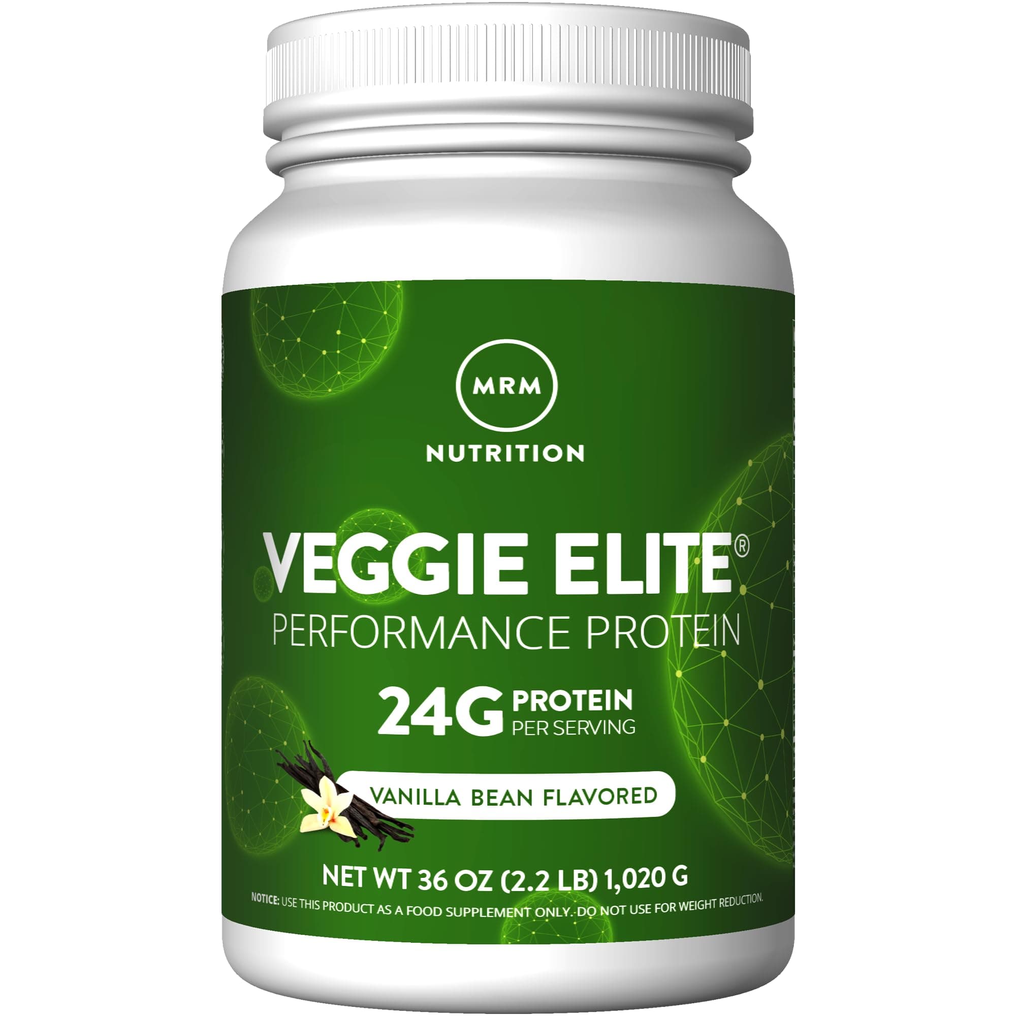 Veggie Elite Performance Protein - Vanilla Bean, Plant-Based Powder, 24g Protein per Serving with BCAAs & Digestive Enzymes, Clinically Tested - Vegan, Gluten-Free - 30 Servings