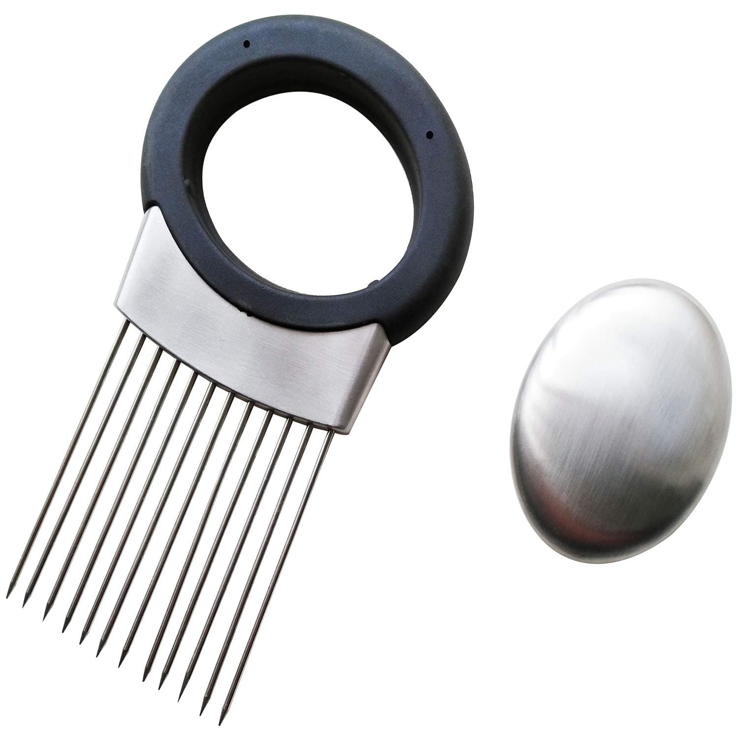 Stainless Steel Onion Holder Vegetables Tomato Potato Meat Slicer Guide Slicing Cutter Safe Fork Kitchen Utensil Tools, Silver