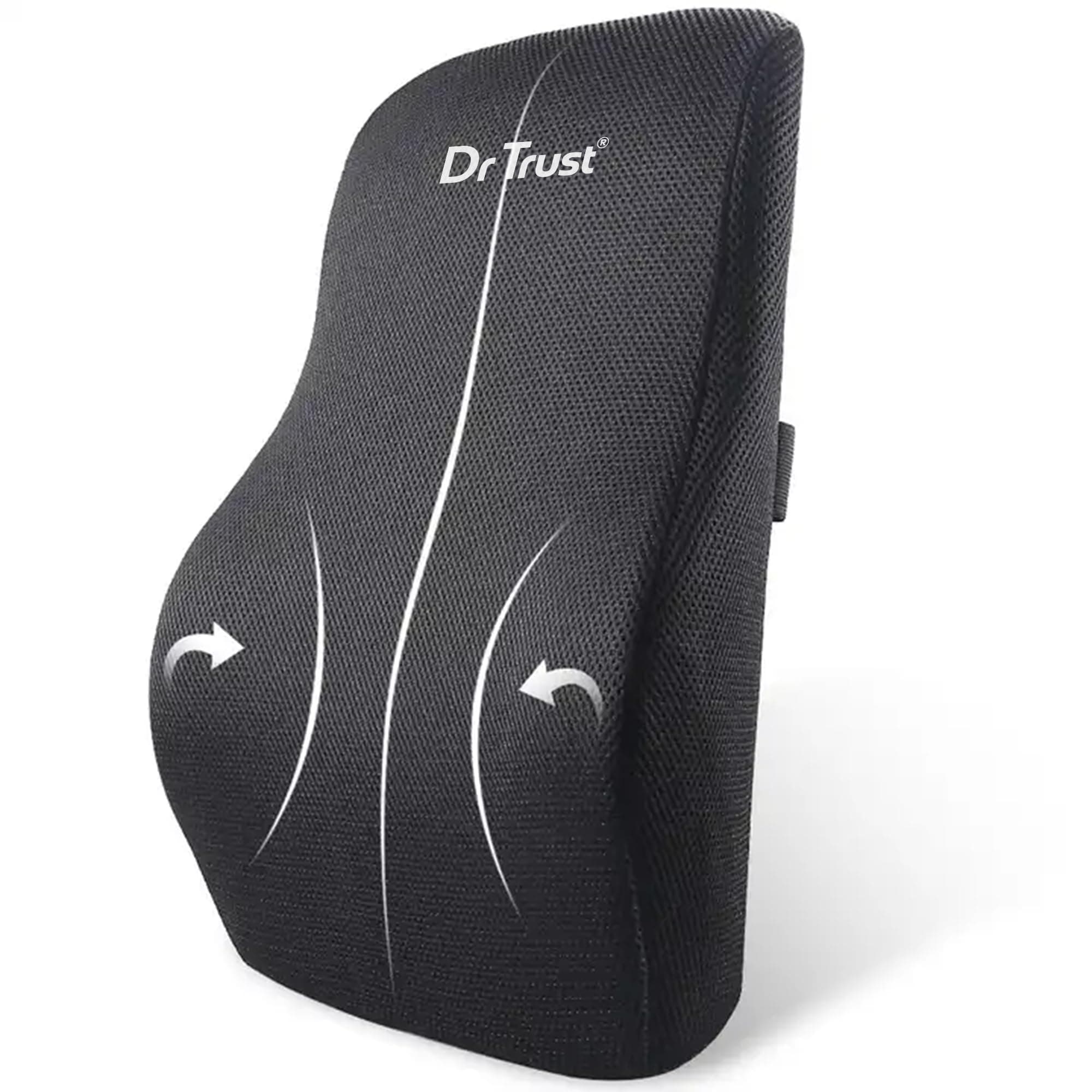 Dr Trust USA Backrest for Car Seat, Office Chair to Sit Up Right, Orthopaedic Memory Foam Cushion/Pillow Back Pain Relief, Lumbar Support, Spine Alignment, and Posture Correction - 360, Black