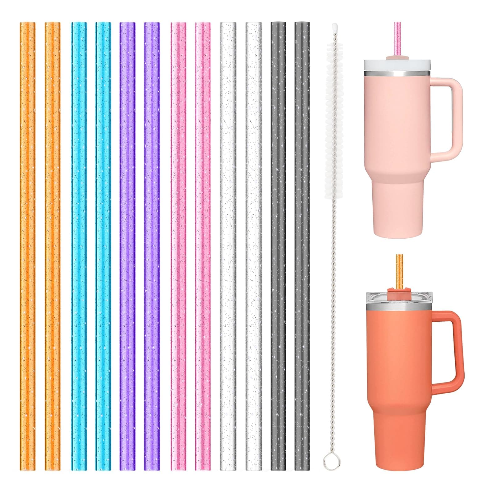 Allwith 12 PCS Replacement Straws for Stanley|Owala|Simple Modern 40oz 30oz Tumbler, Reusable Color Drinking Straws with Cleaning Brush for Stanley Cup Accessorie,BPA Free, Dishwasher Safe