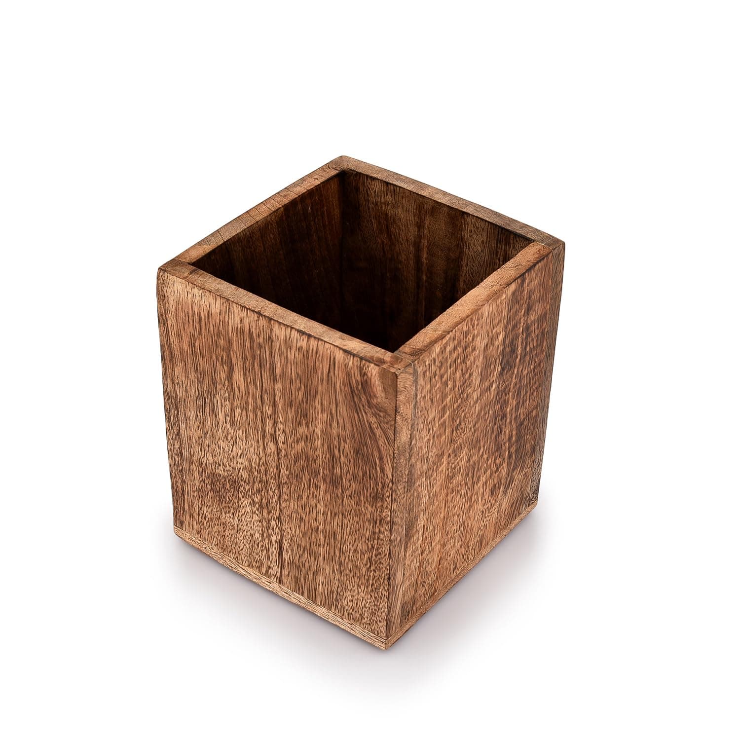 Samhita Mango Wood Burning Finished Kitchen Utensil Holder for Countertop, Utensil Holder Container for Kitchen Cooking Utensil. ( 5"x 5"x 6")