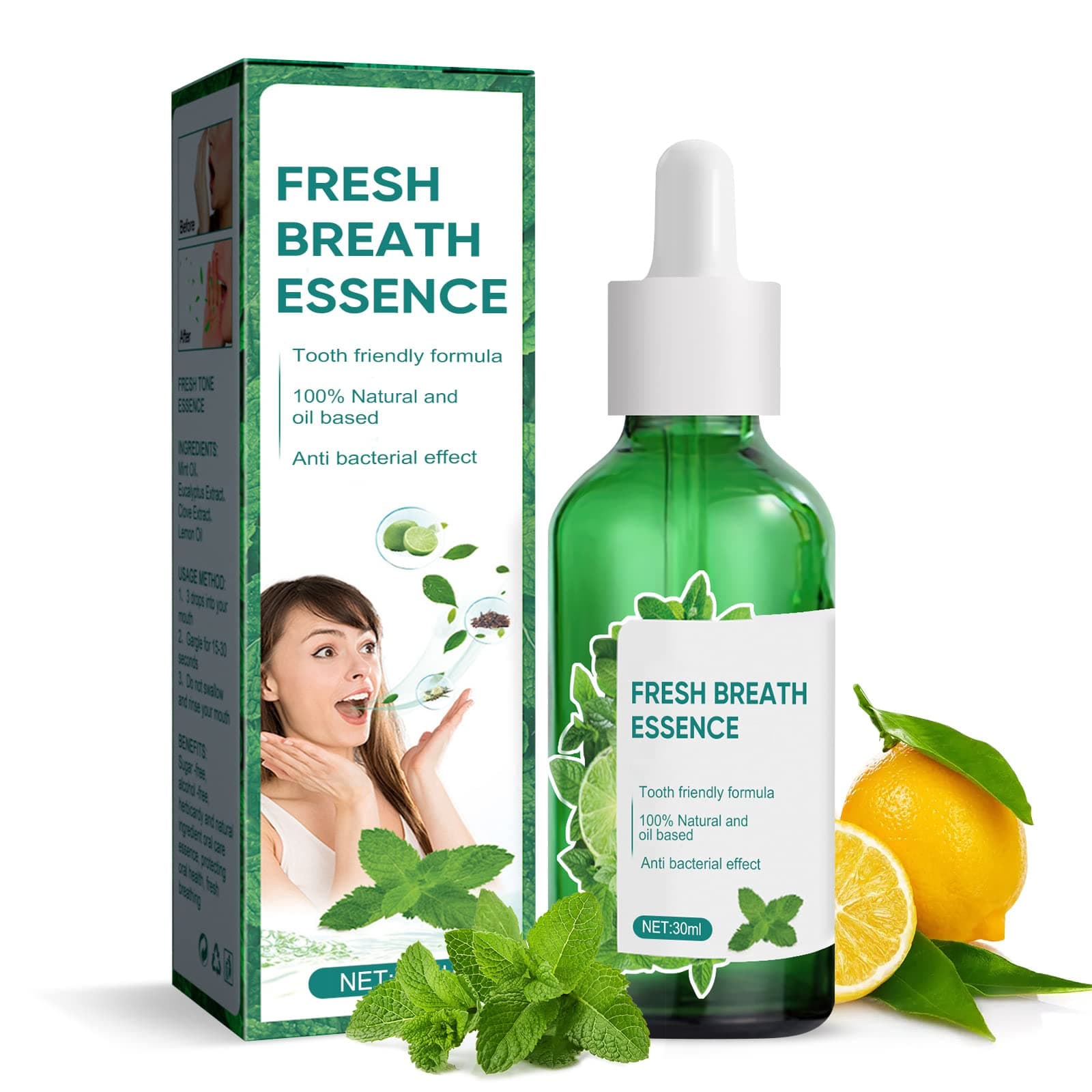 Bad Breath Treatment for Adults, Bad Breath Eliminating Serum, Natural Breath Freshening Drops, Lasts up to 8 Hours, Minty Taste, 30ml