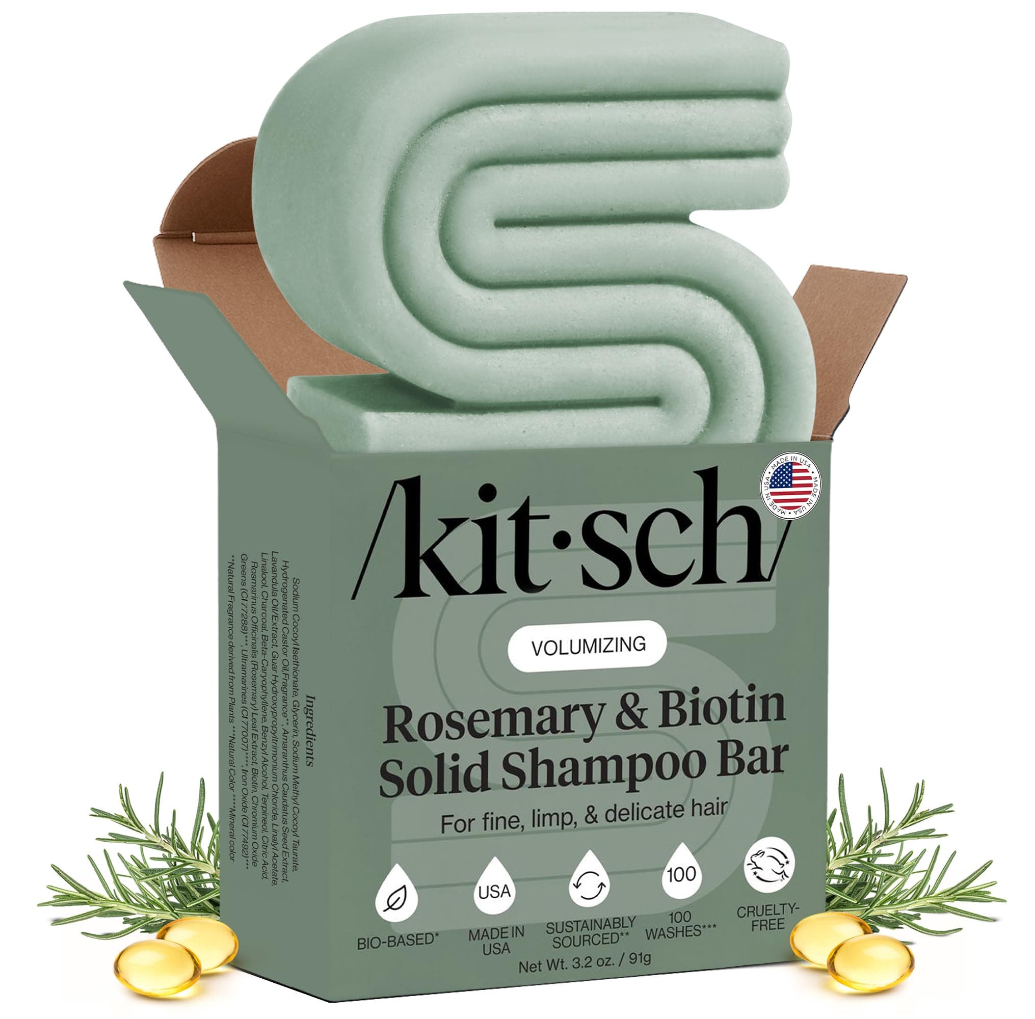 Rosemary & Biotin Shampoo Bar - For Hair Growth, Strengthening, Thickening & Volumizing Shampoo for Women and Men - Free of Parabens, Sulfates & Silicones - 3.2 oz