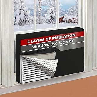 21"Lx15"Hx3.5"D Indoor Air Conditioner Cover for Window Units, 3 Layers Insulation AC Cover for Inside Wall Unit with Aluminum Foil and 2mm Foam, Windproof Window Air Conditioner Cover Inside, Black