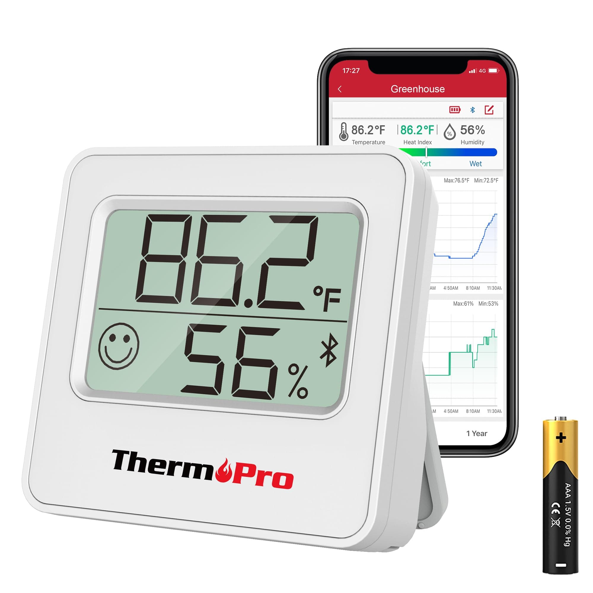 TP357 Digital Hygrometer Indoor Thermometer of 260FT, Bluetooth Thermometer Humidity Meter with Smart App, Room Thermometer Humidity Gauge with Temperature Humidity Sensor