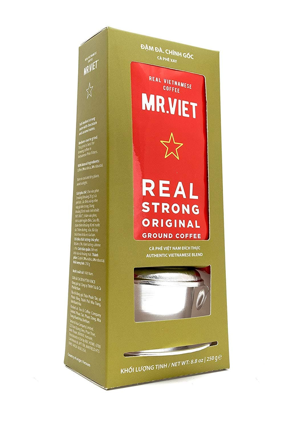 Mr Viet Real Vietnamese Ground Coffee Set | Fresh and Promptly Delivered from Vietnam, Contains Unique Traditional Brewing Tool 250g