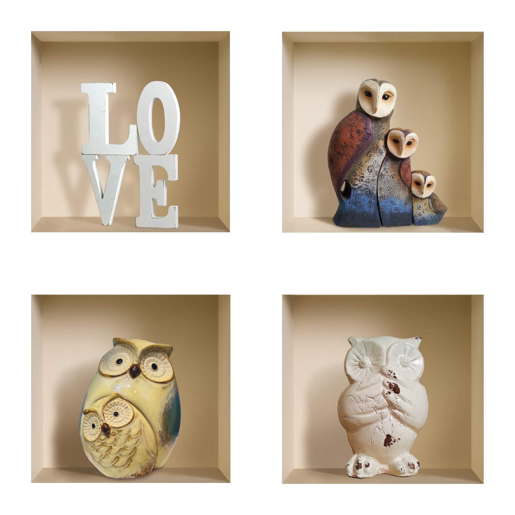The Nisha Art Magic 3D Vinyl Removable Wall Sticker Decals DIY, Set of 4, Owl and White Love 411-UK