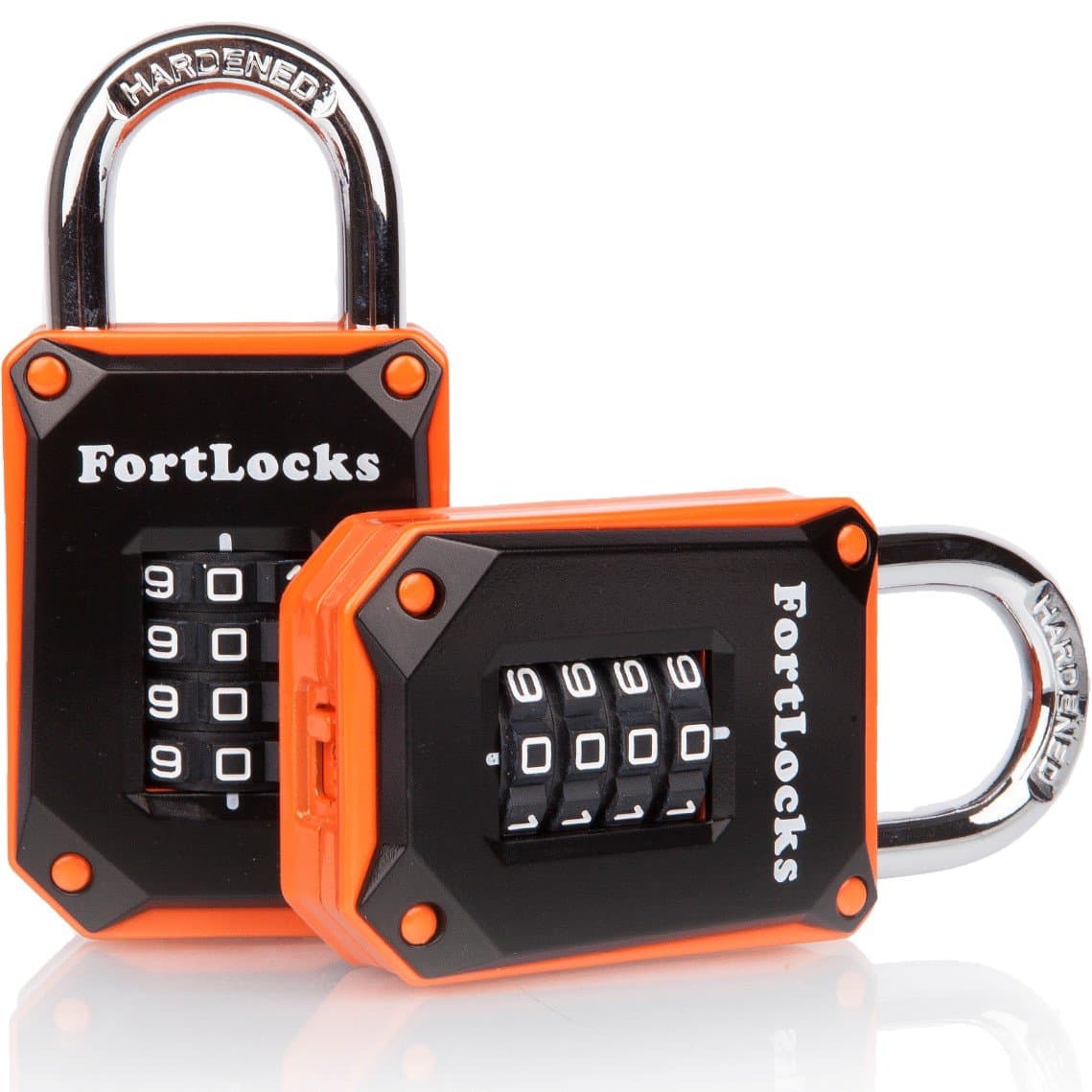 FortLocksFortLocks 4 Digit, Heavy Duty, Hardened Stainless Steel, Weatherproof and Outdoor Combination Padlock Gym Resettable and Cut Proof Combo Code Locker Lock (Orange) 2 Pack