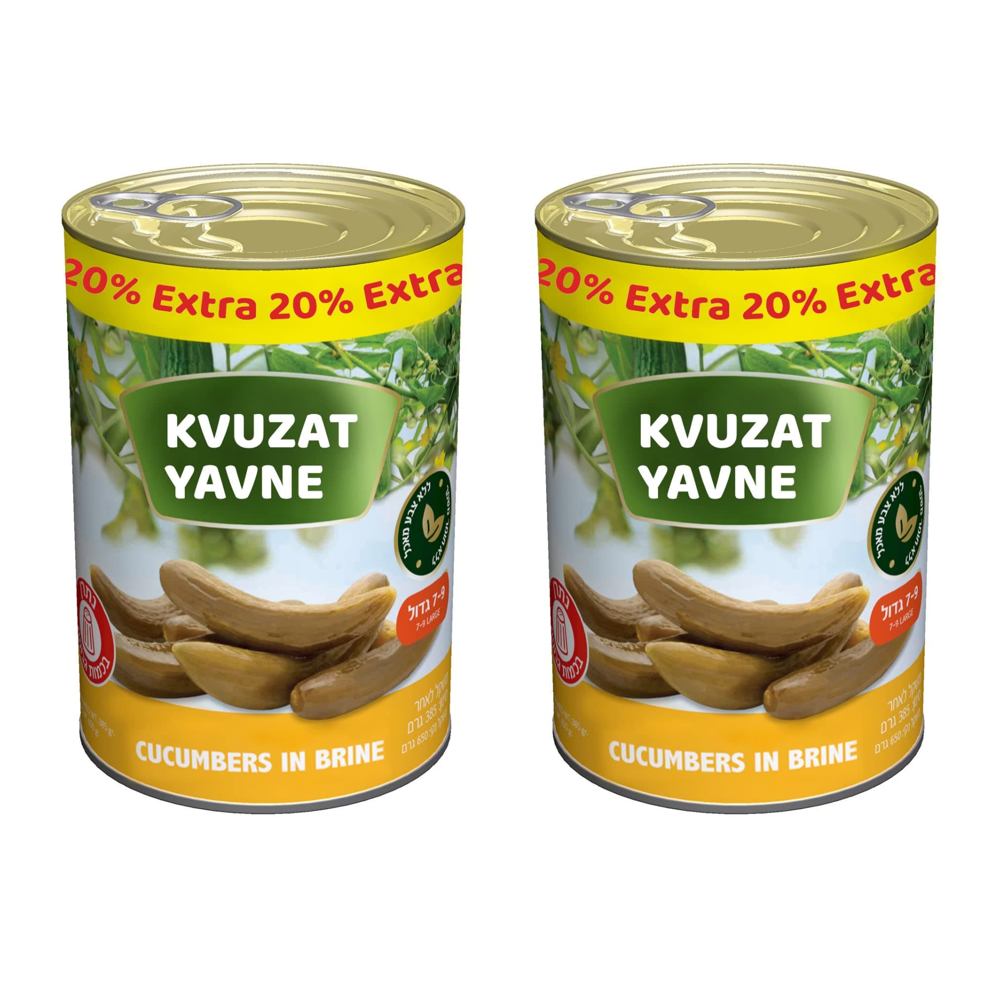 Kvutzat Yavne Pickled Cucumber 7-9mm (+20%) 670g - 2 Packs - Great Extra for Your Sandwiches - Perfect for Burgers - The Ideal Snack - Easy to Use -Vegan - Kosher - No Artificial Preservatives