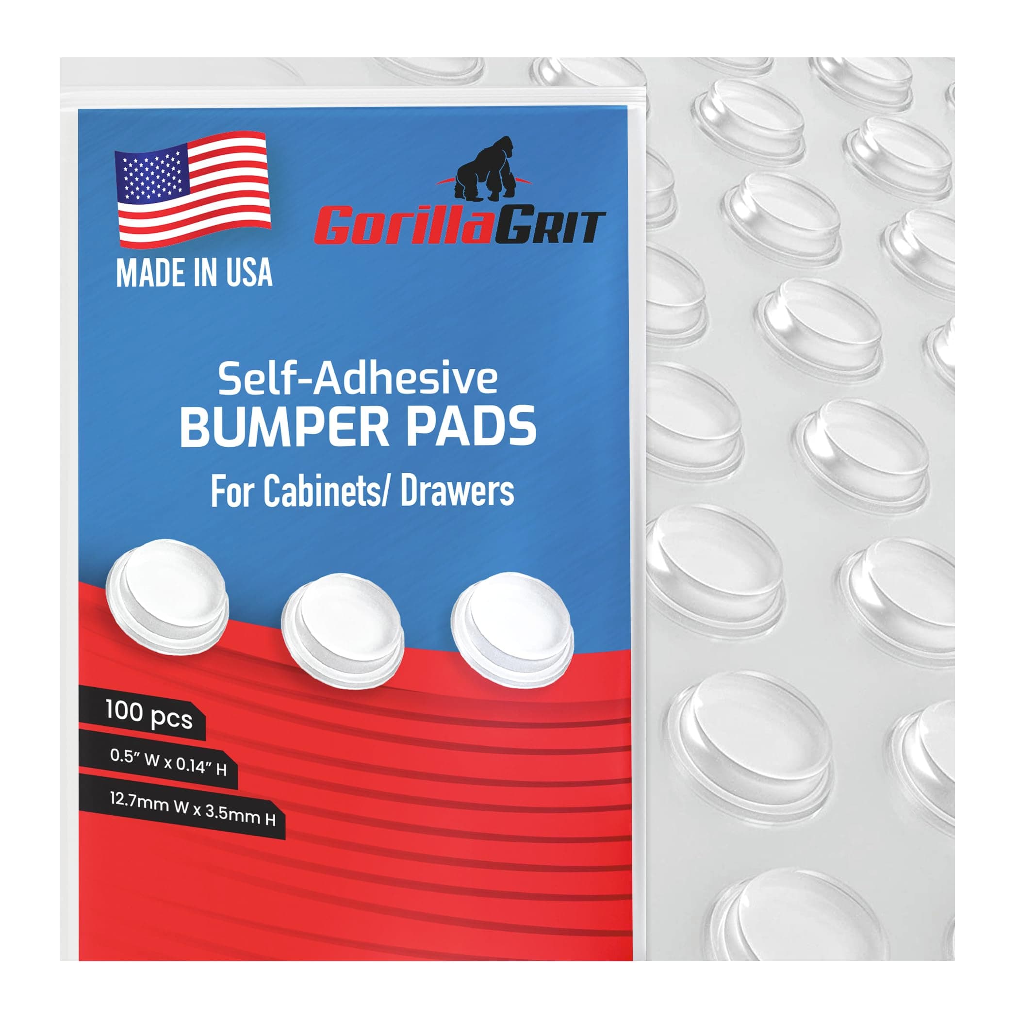 Pack of 100 Cabinet Door Bumpers - 1/2” Diameter Clear Adhesive Pads for Drawers, Glass Tops, Cutting Boards, Picture Frames, Small Furniture