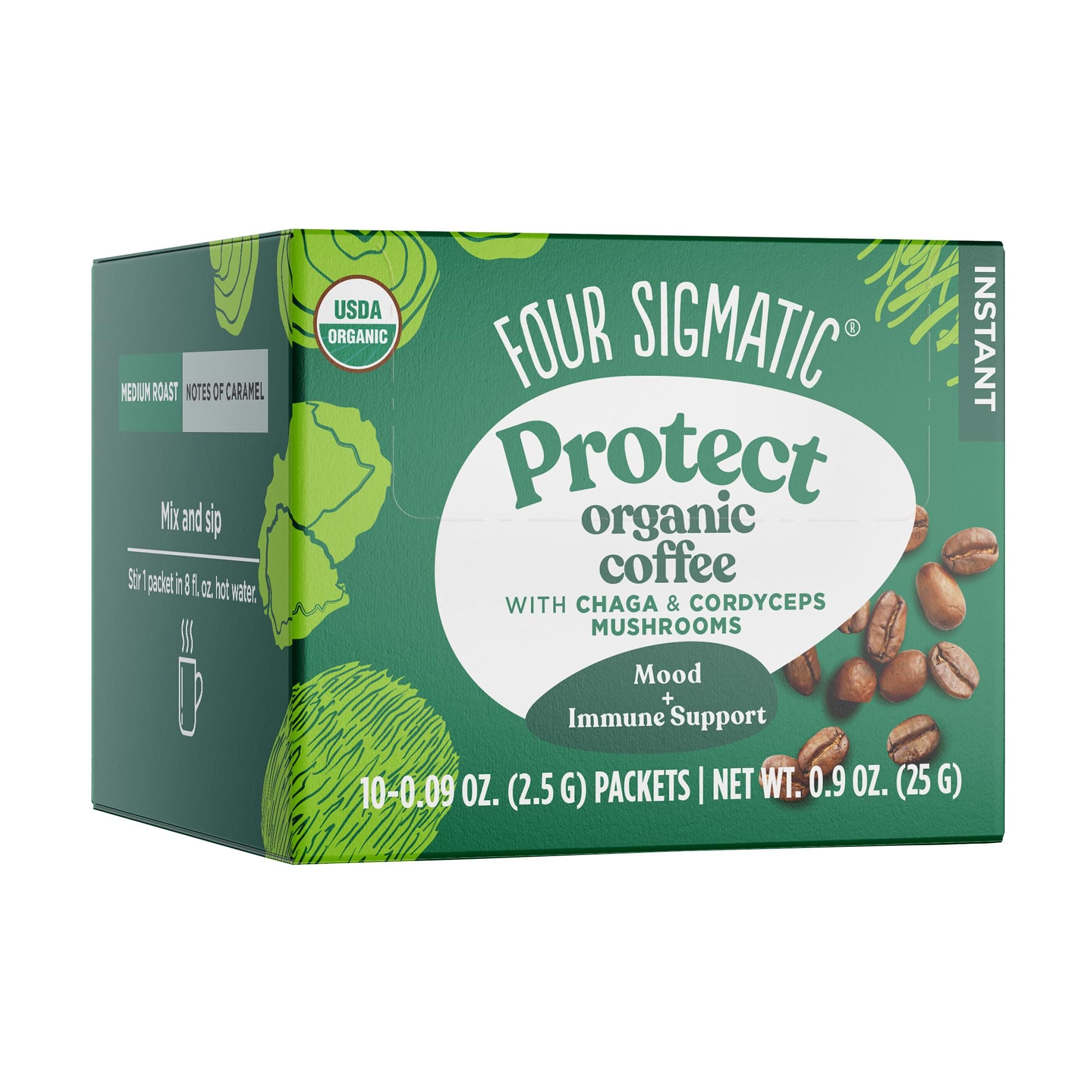 4-Sigmatic Mushroom Coffee, USDA Organic With Cordyceps and Chaga Mushrooms, Performance, Vegan, Paleo, 10 Count