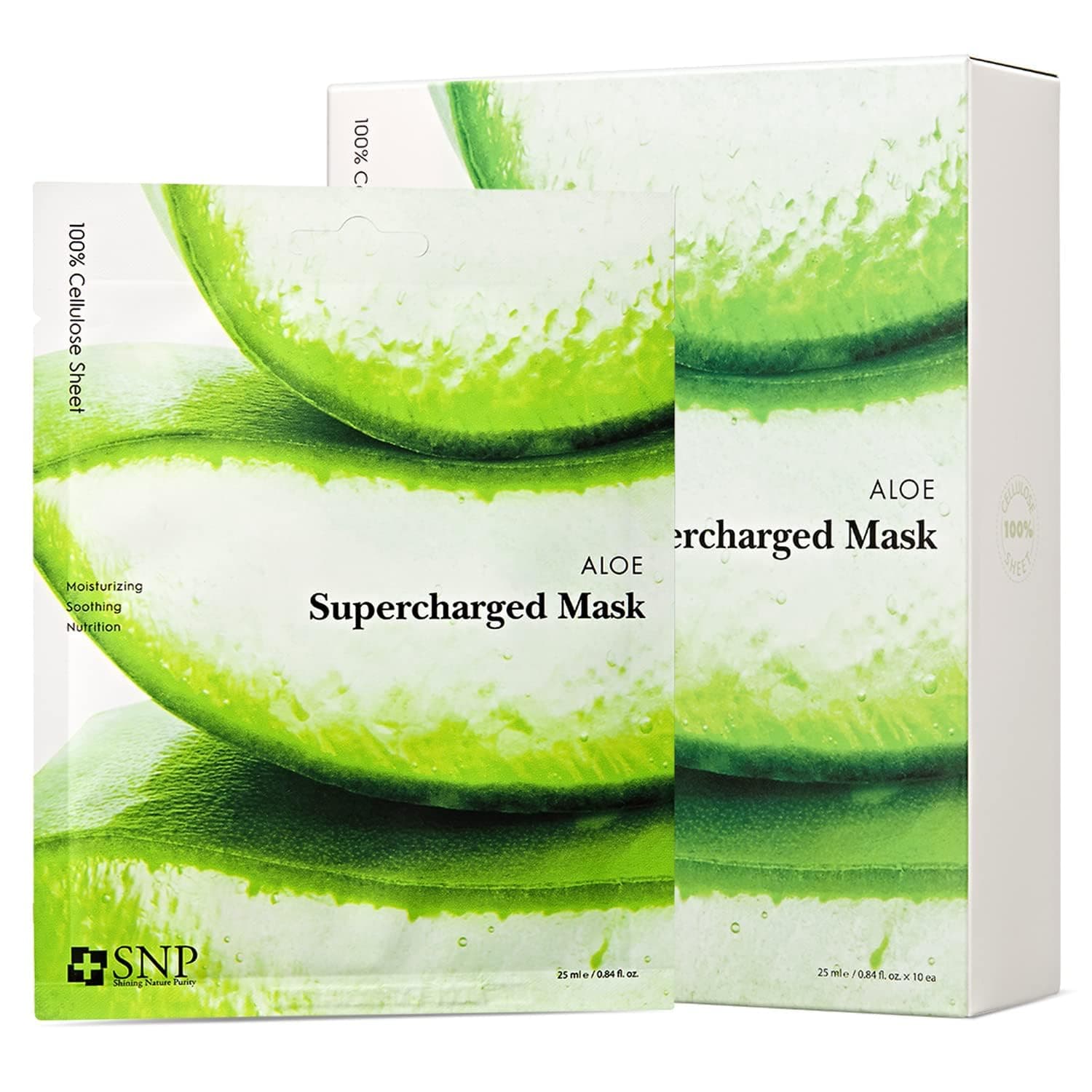 [K Beauty Snp] Aloe Supercharged Sheet Mask | Soothing, Calming, and Hydrating for All Skin Types | Korean Face Mask Sheet | Korean Skin Care | Face Masks Skincare | K-Beauty Products | 10 Sheets