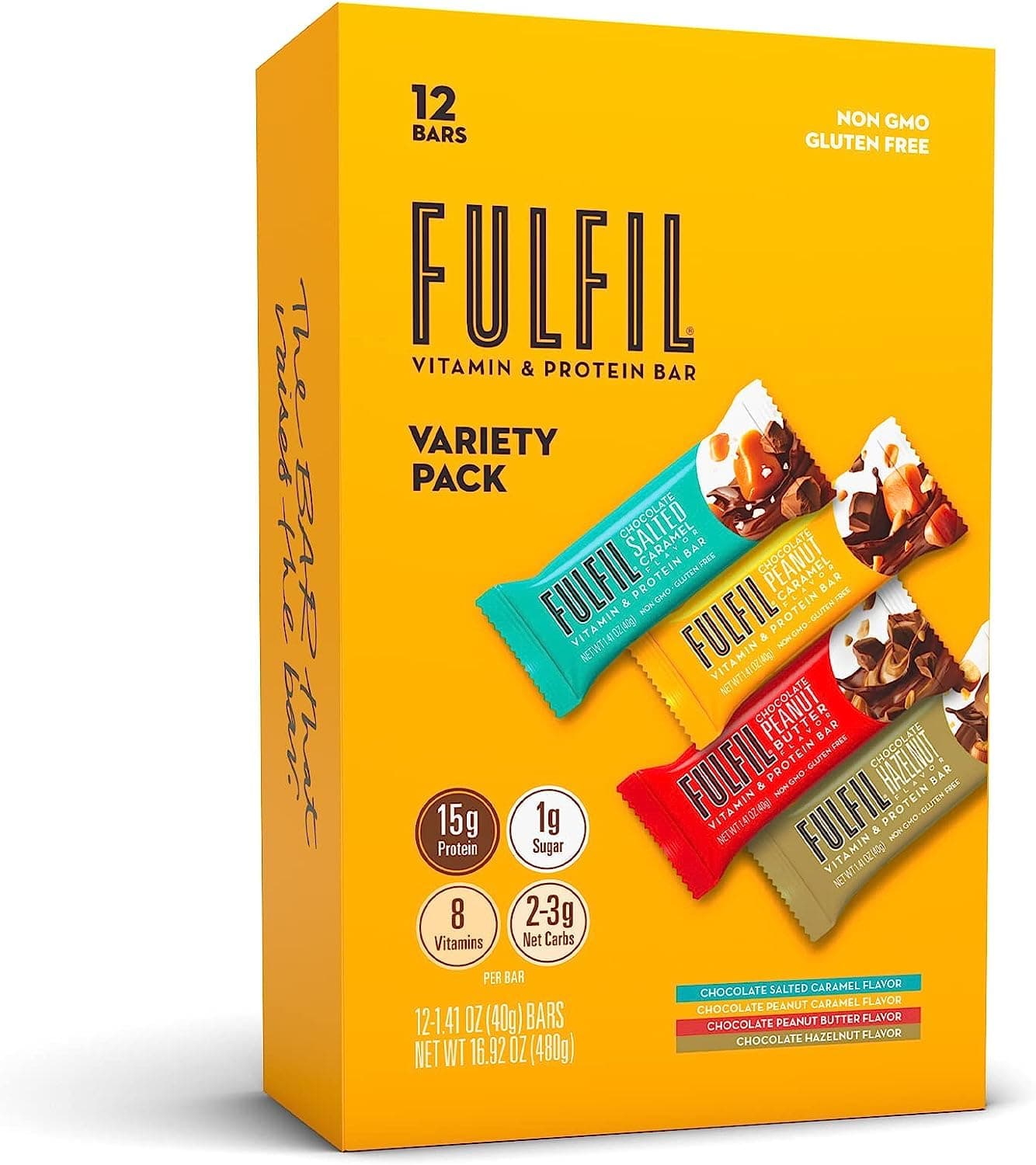 FULFIL Vitamin and Protein Snack Sized Bars, Best Sellers Variety Pack with 15g Protein and 8 Vitamins Including Vitamin C, 12 Count (Packaging May Vary)