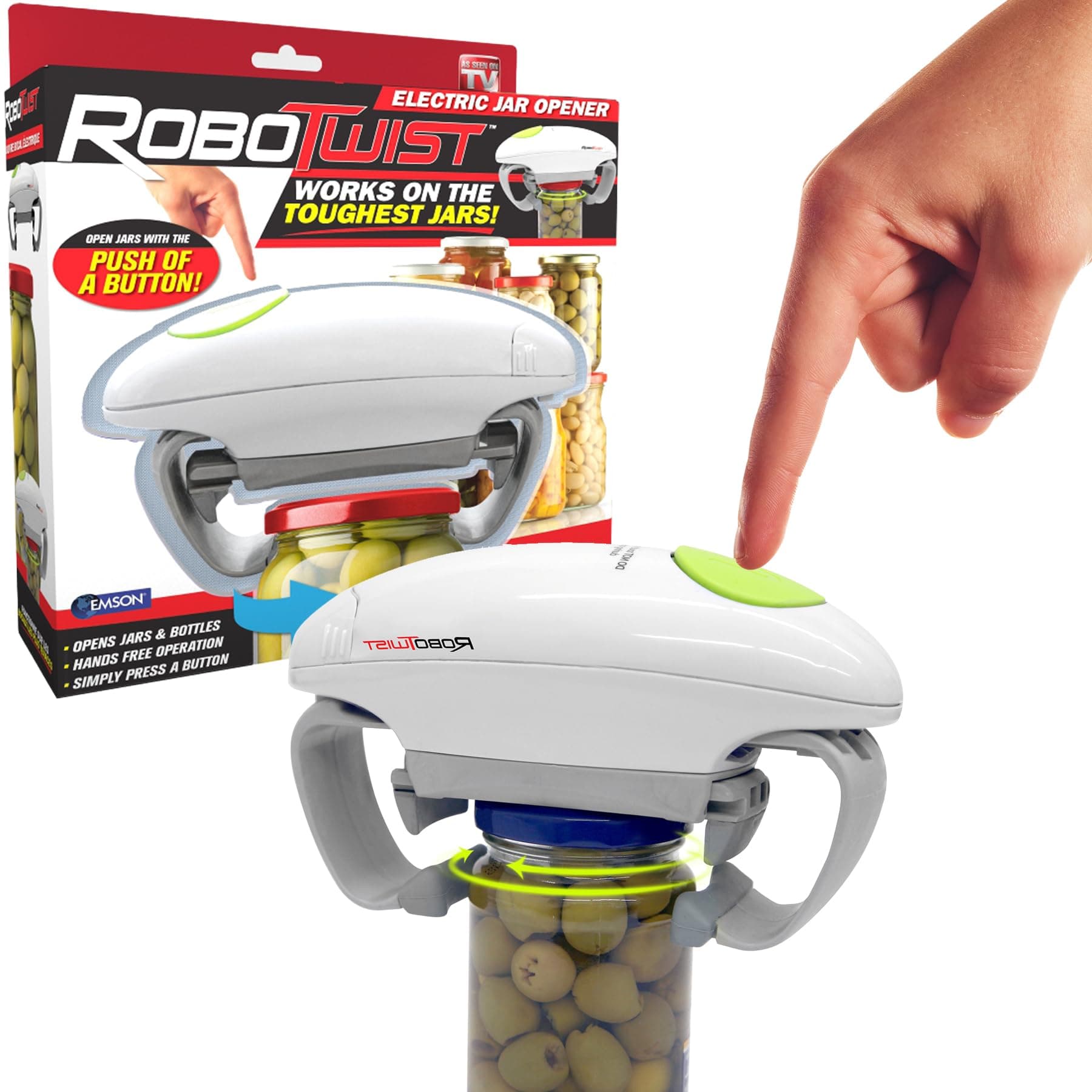 Robotwist Automatic Jar Opener, Deluxe Model with Improved Torque, Robo Twist Kitchen Gadgets for Home, Electric Handsfree Easy Jar Opener – Works on All Jar Sizes, As Seen on TV