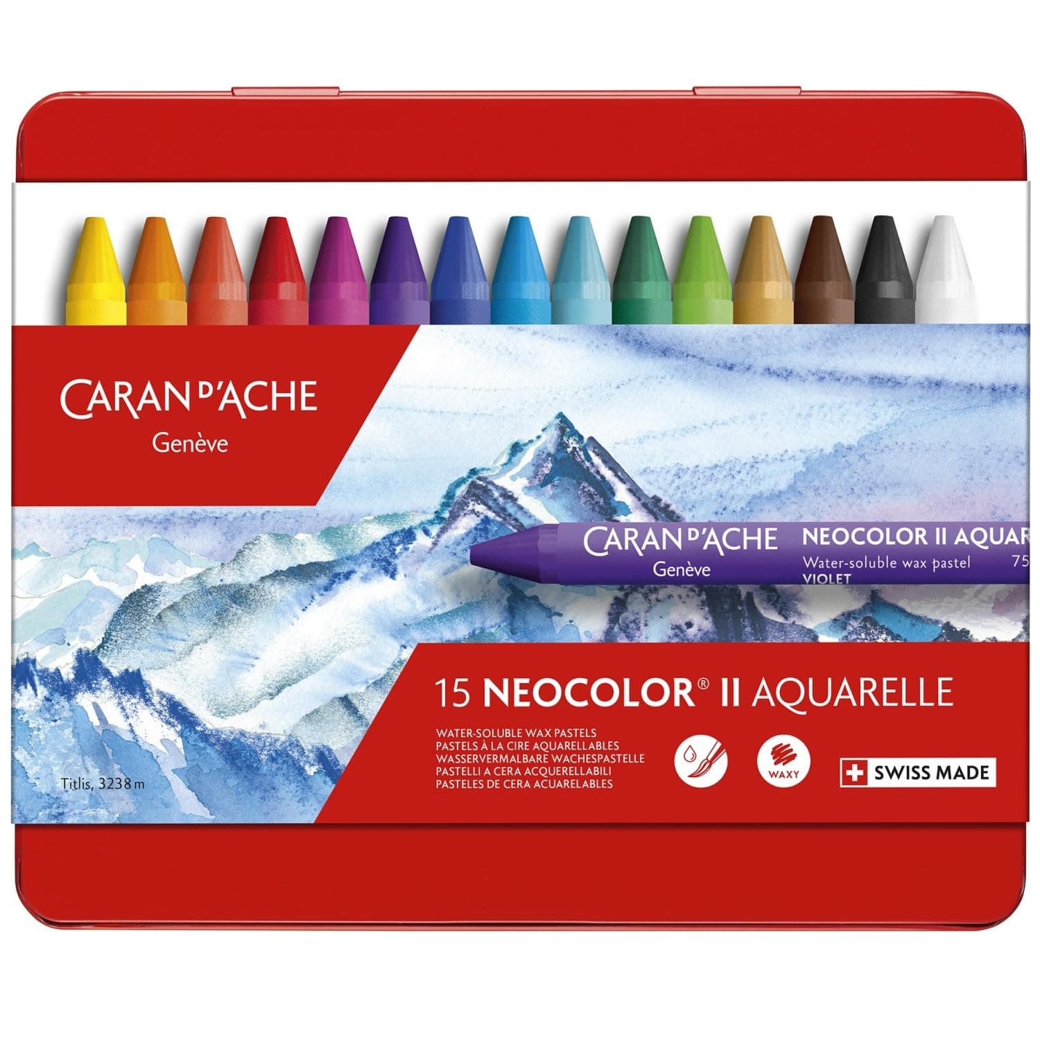 Creative Art Materials"Caran D'Ache NeoColor II" Water Soluble Wax Pastel Set, Multi-Colour, Pack of 15