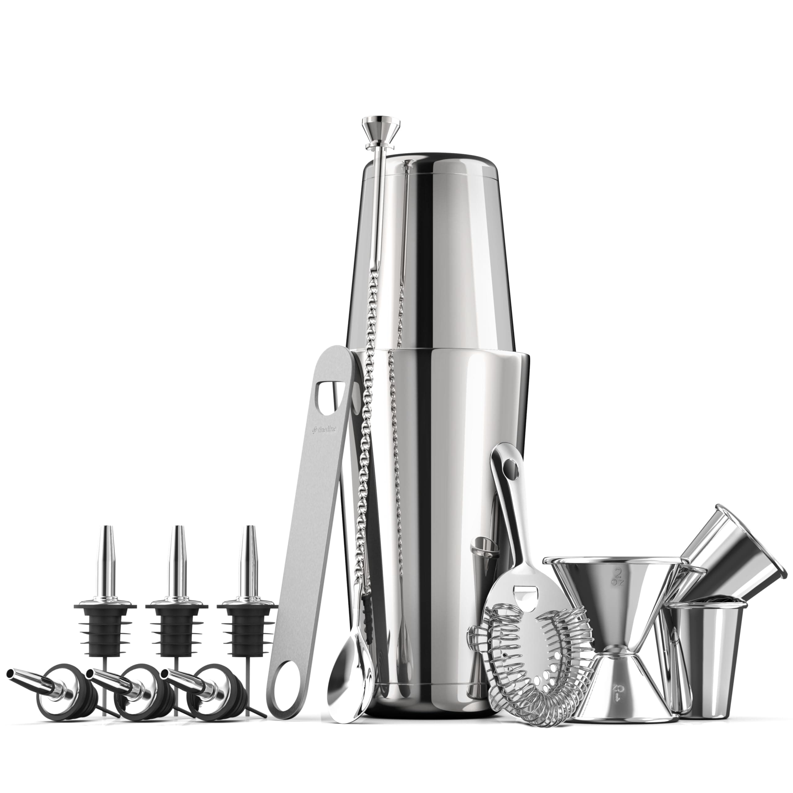 FineDine Cocktail Shaker Set - 14-Piece Cocktail Making Set w/ 26 oz Stainless Steel Shaker & Strainer - Bartender Kit - Cocktail Gift Set