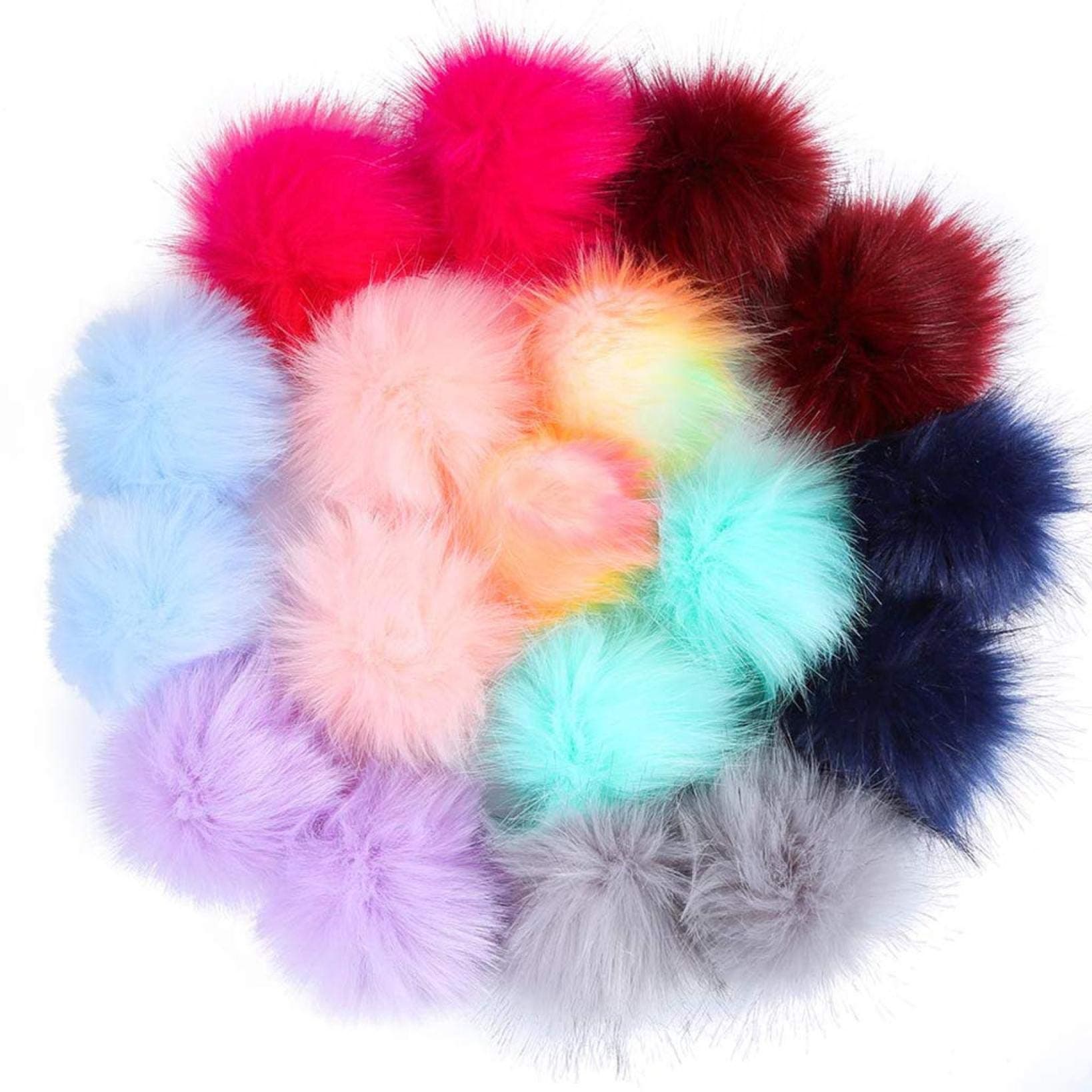 18Pcs DIY Faux Fur Fluffy Pompom Ball for Hats Shoes Scarves Keychains Bag,Charms Colorful Rainbow Clothing Shoes Jewelry Women's Accessories Craft Supplies Easter Decoration Ornaments