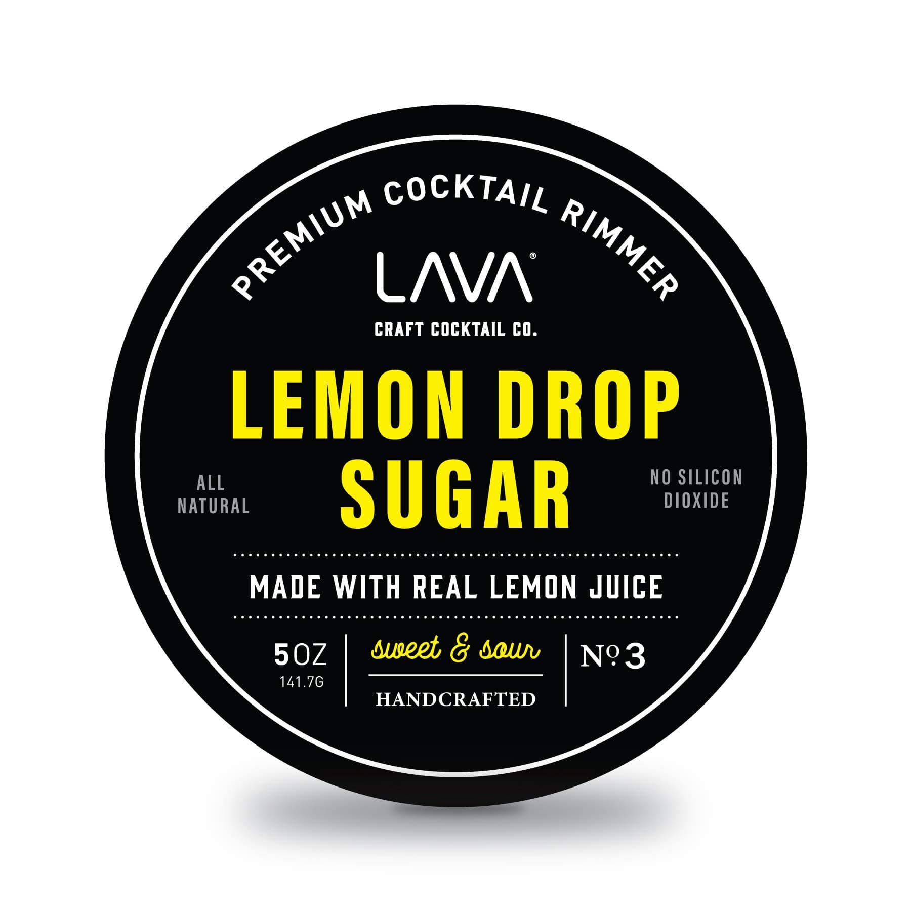 LAVA Premium Lemon Drop Sugar Cocktail Rimmer, All Natural Rimmer Sugar, Sweet & Sour, Real Lemons, Pure Cane Sugar, No Silicon Dioxide, with Easy Screw-On Lid - 5oz