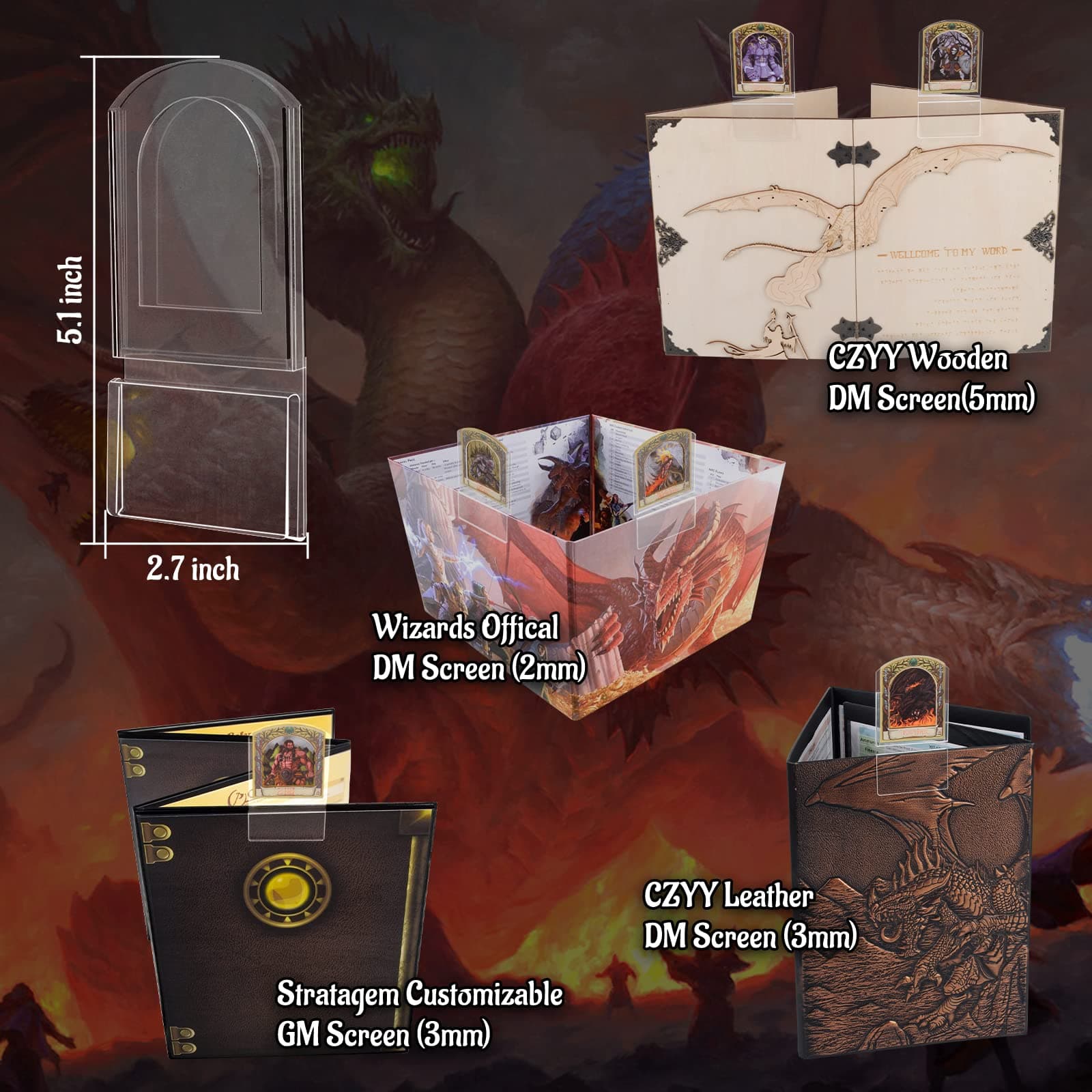 CZYY DND Initiative & Combat Tracker Set of 6PCS Erasable Acrylic Top on Screen with Character, Monster Insert Cards DM Tools, Accessories for Dungeons and Dragons, Pathfinder, TTRPGs