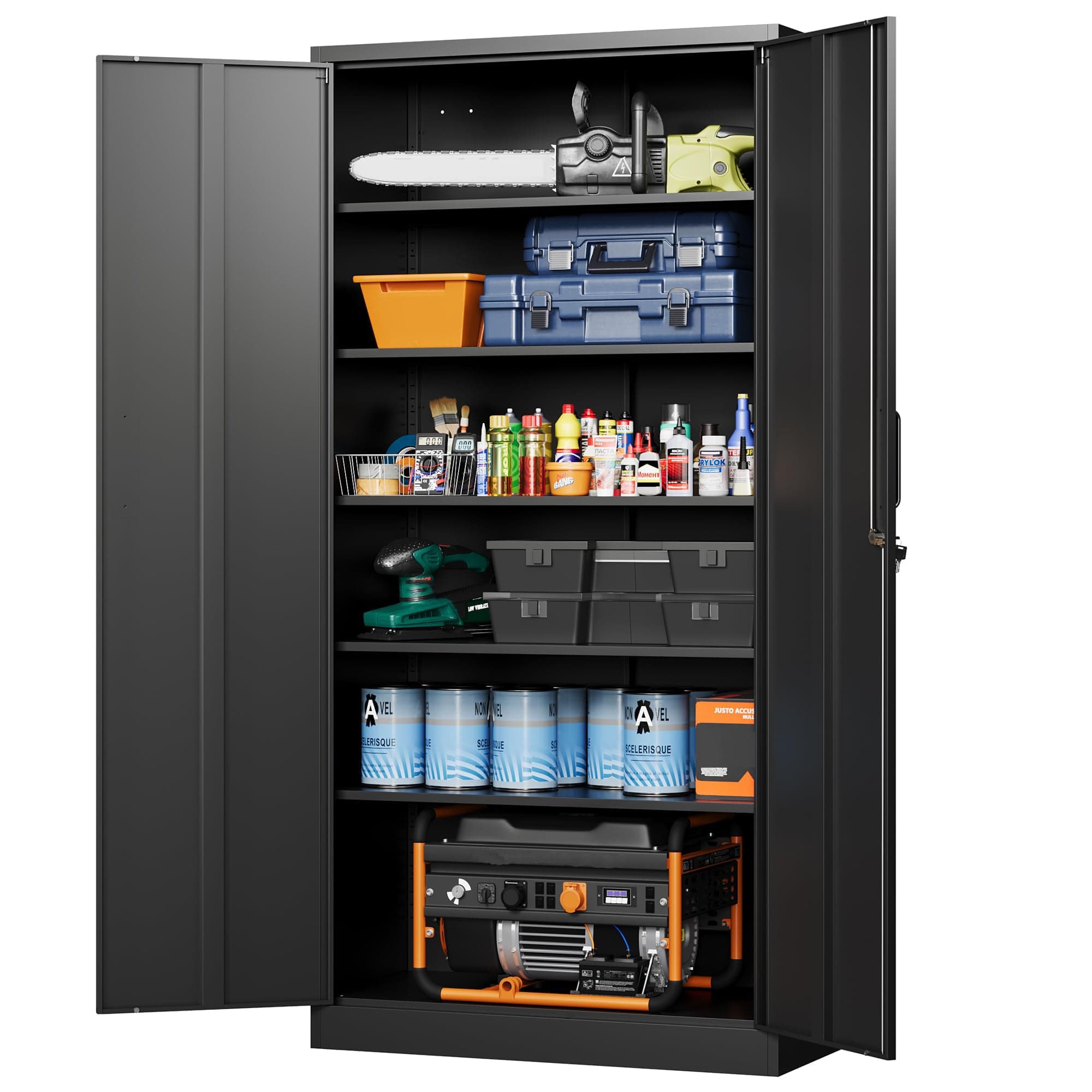 Metal Garage Storage Cabinets with Lock-72 Tall Tool Organizer Steel Lockers, 5 Adjustable Layers Shelves for Home,Office,Warehouse,Garage,(Black-72“) | with Lock, 72 Tall, Tool Organizer