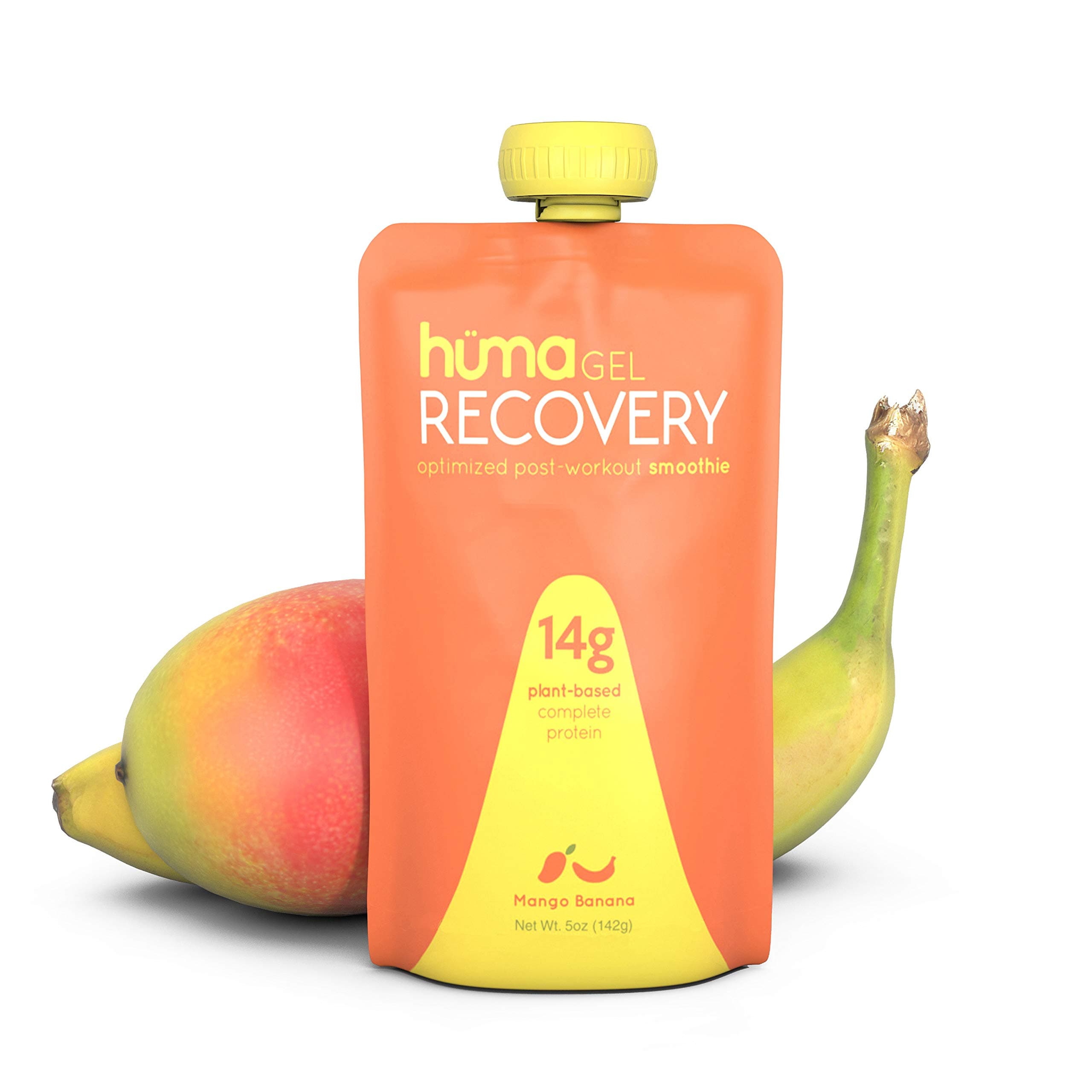 Huma Gel Post Workout Recovery Smoothie, 6 Pouches, Mango Banana - 14g Complete Protein (Plant Based) in Ready to Drink Shake