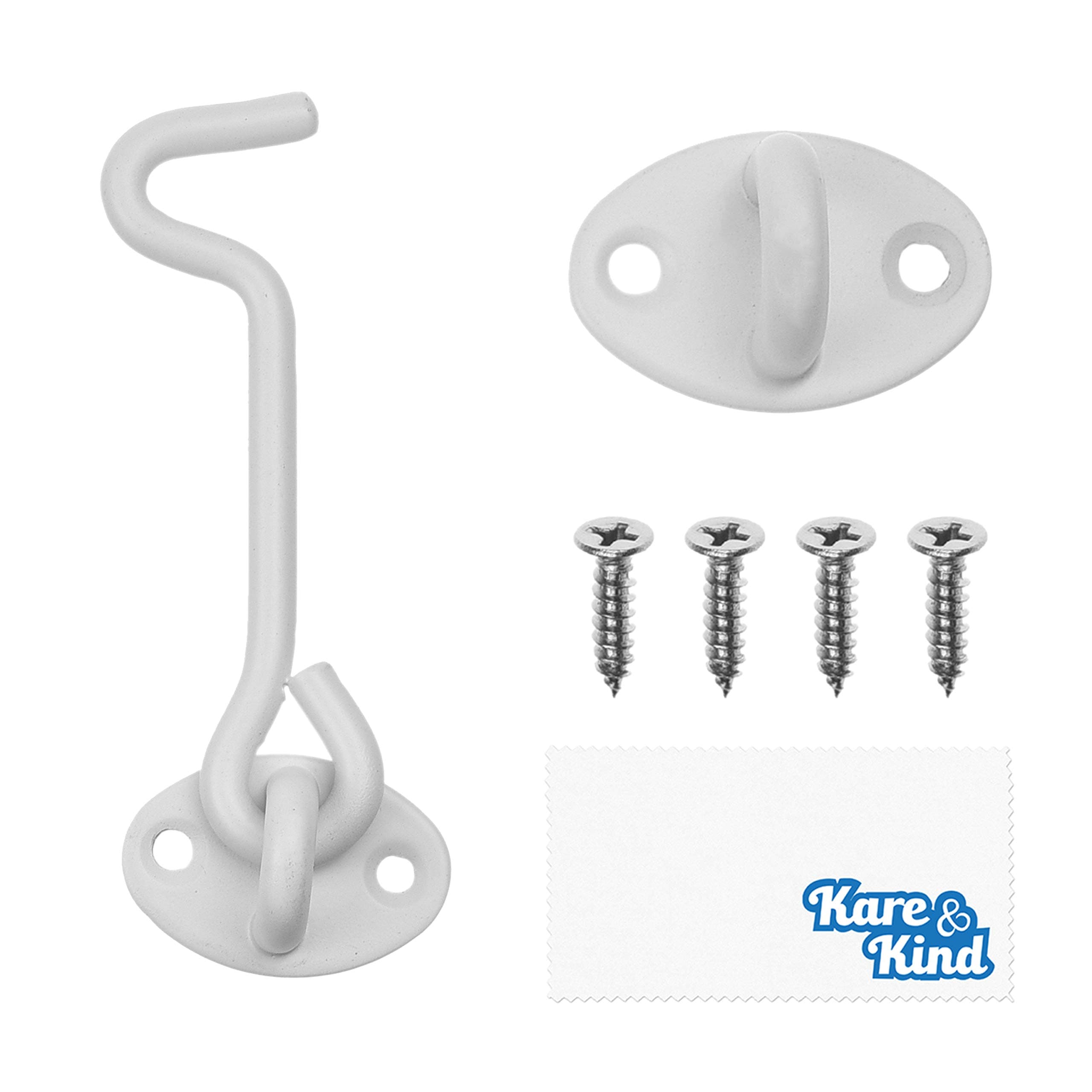 Hook and Eye Latch (4-inch) - with Mounting Screws - Heavy Duty Locks for Door, Gates, Barns, Bathrooms, Cabins (1-White)