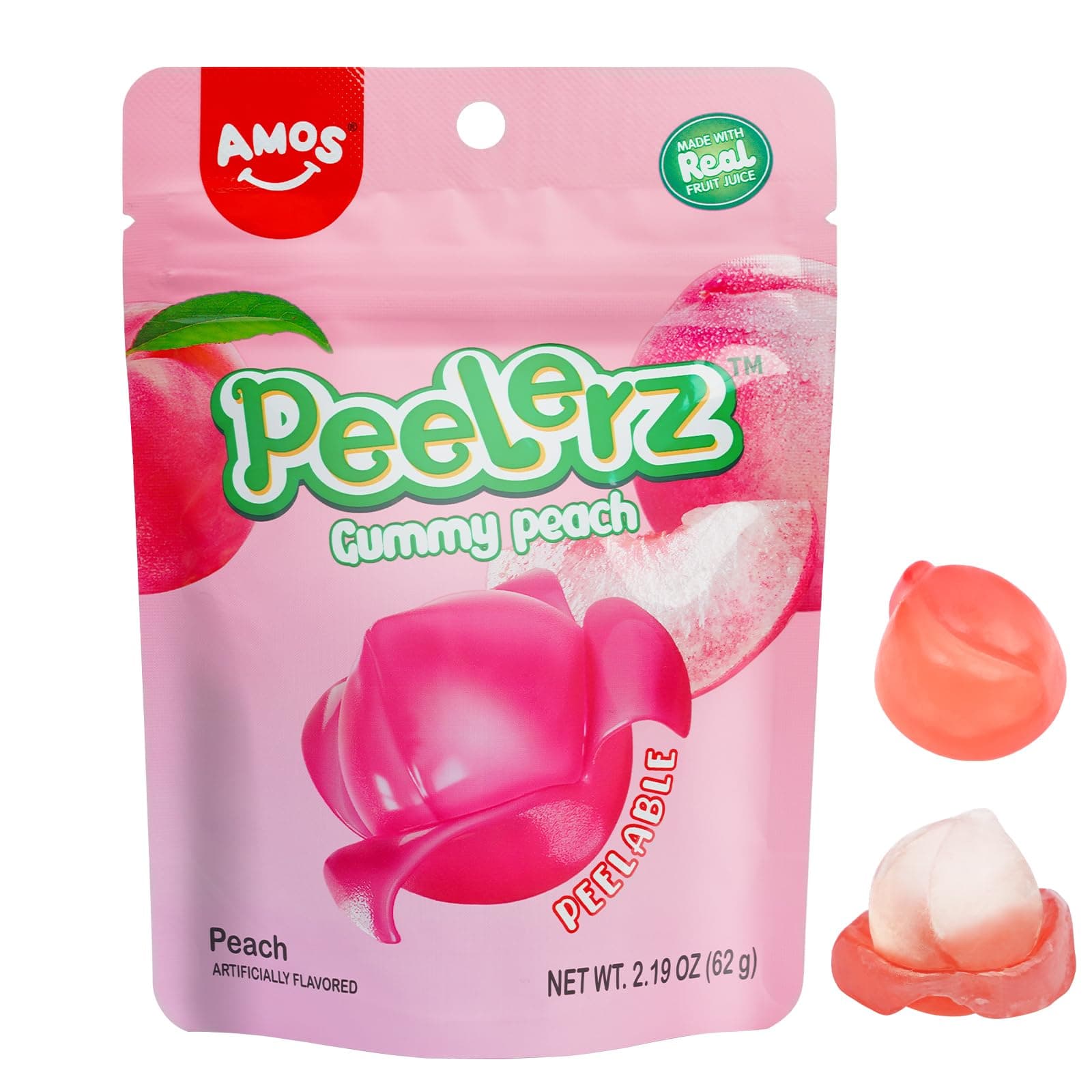 Amos Peelerz Gummy Candy, Peeleble Gummy Peeling Candy, Resealable 2.19oz Bag