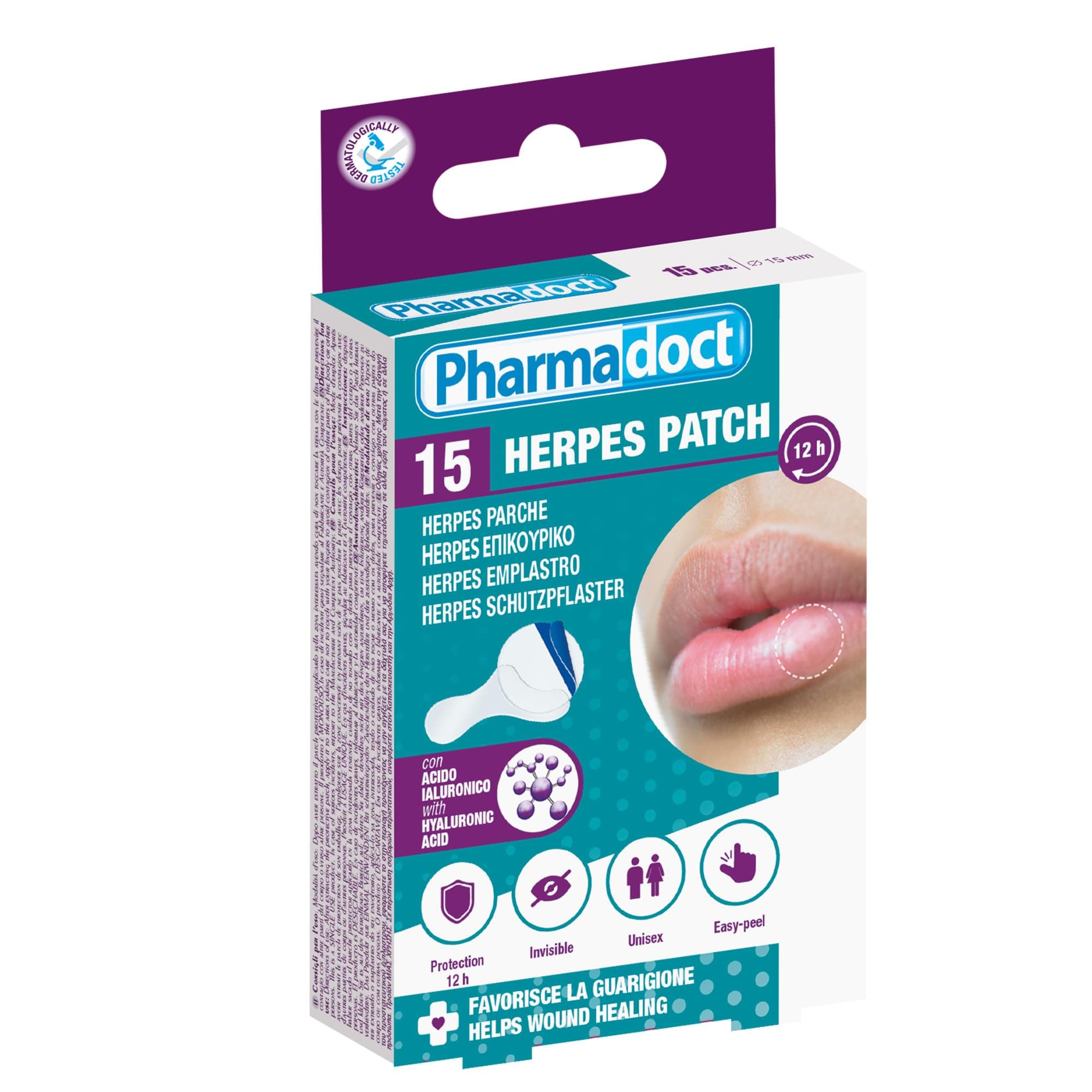 PHARMADOCT - Patch against the labial herpes, 1 pack of 15 patchs