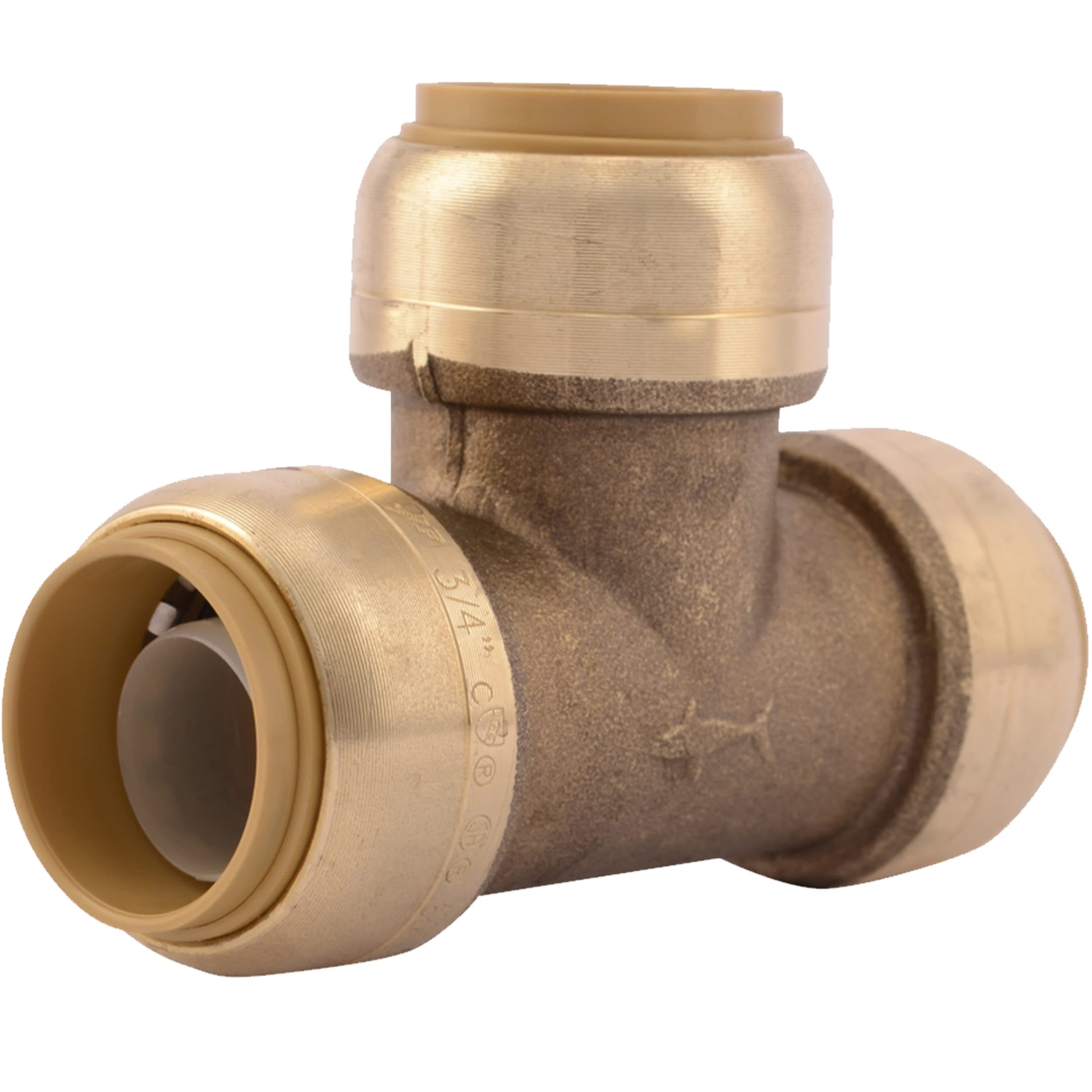 SharkBite 3/4 Inch Tee, Push to Connect Brass Plumbing Fitting, PEX Pipe, Copper, CPVC, PE-RT, HDPE, U370LFA