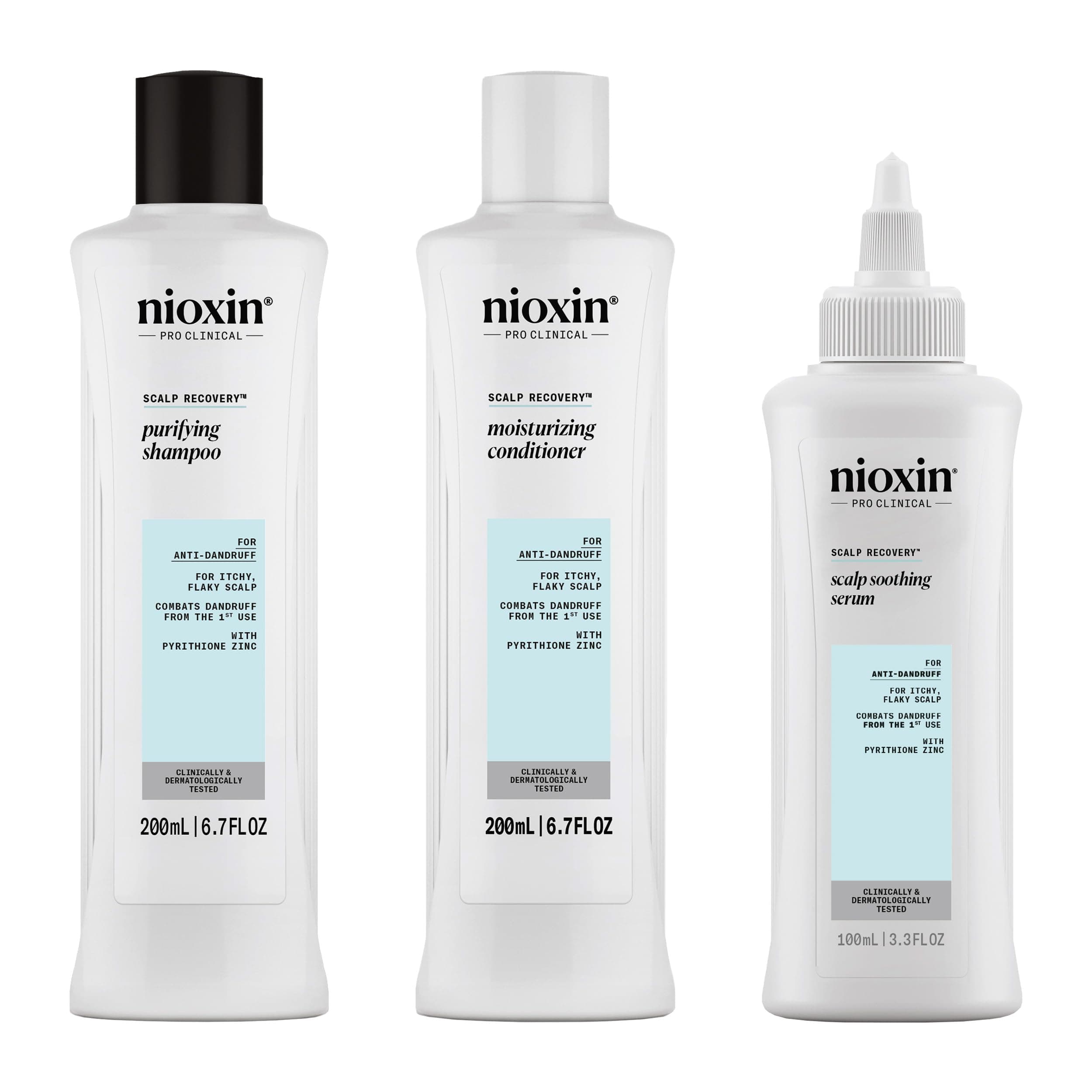 Nioxin Scalp Recovery System Kit with Pyrithione Zinc, Anti-Dandruff Cleanser Shampoo, Conditioner and Serum, 3 Pieces
