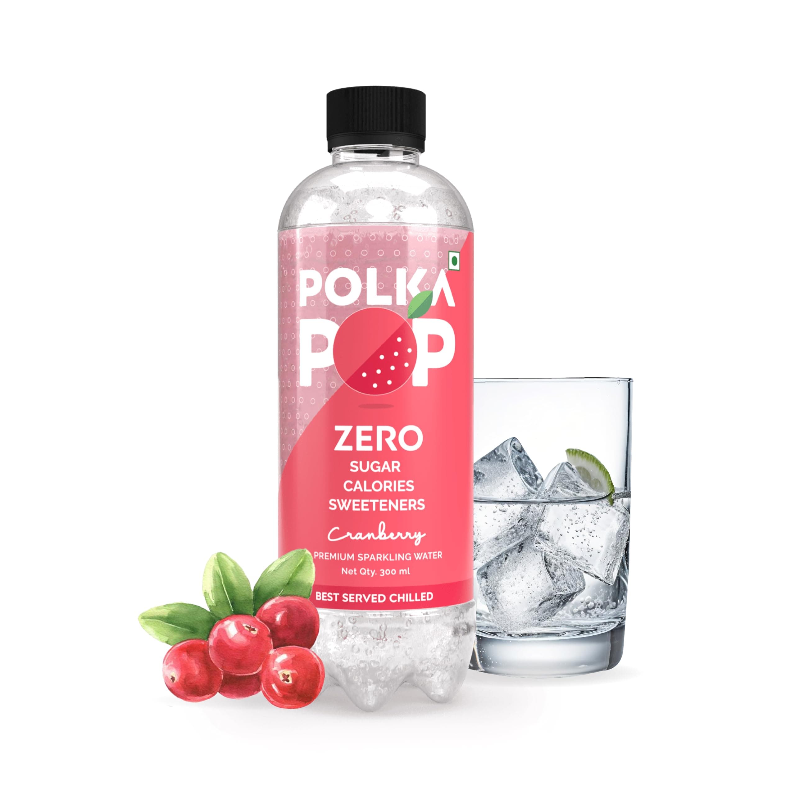 Cranberry Flavoured Sparkling (Fizzy) Water | Pack of 12 (300ml Each) | 100% Natural Flavour | Zero Sugar & Zero Calories | No Aspartame or Stevia | No Preservatives