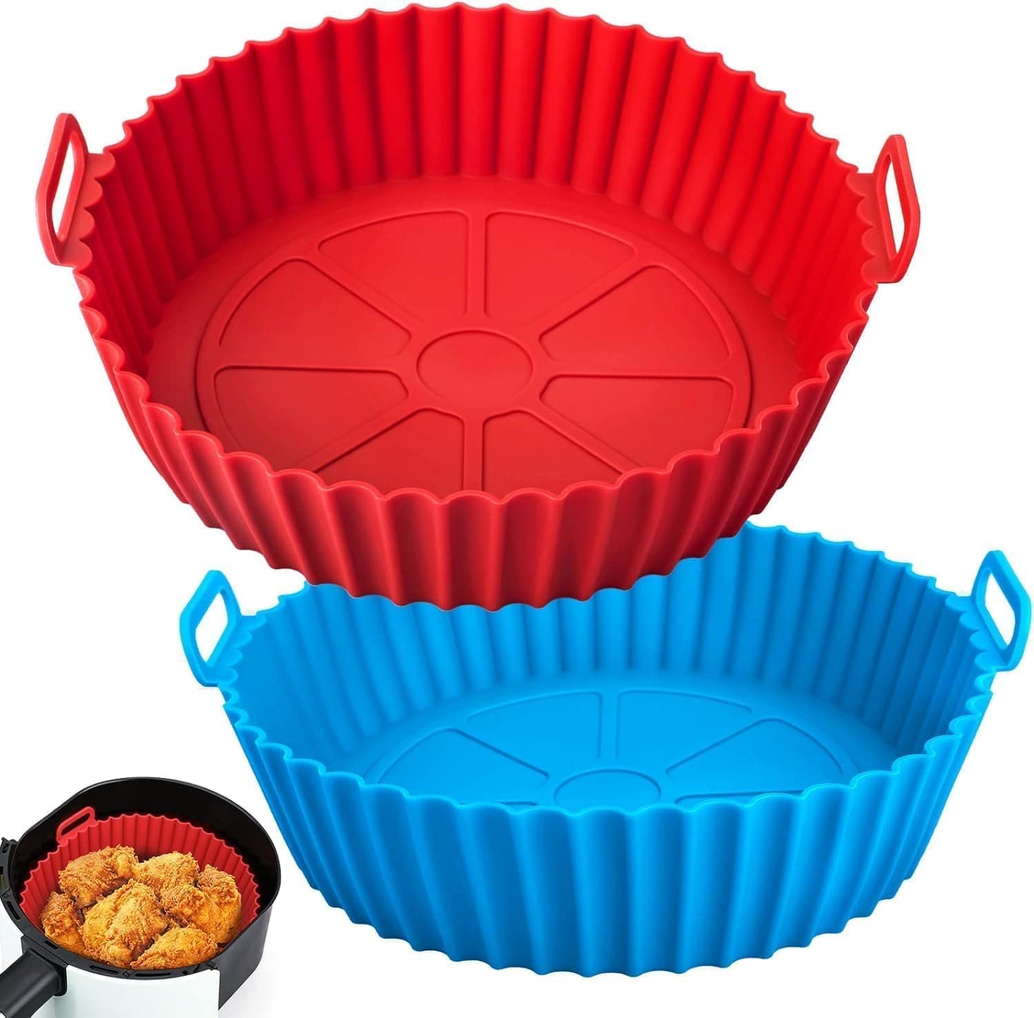 Air Fryer Silicone Pot, XIILSIE 2Pcs Air Fryer Silicone Liners Round Food Safe Non Stick Air Fryer Basket Accessories, Reusable Replacement of Flammable Parchment Liner Paper Fits 3QT - 5QT Air Fryer