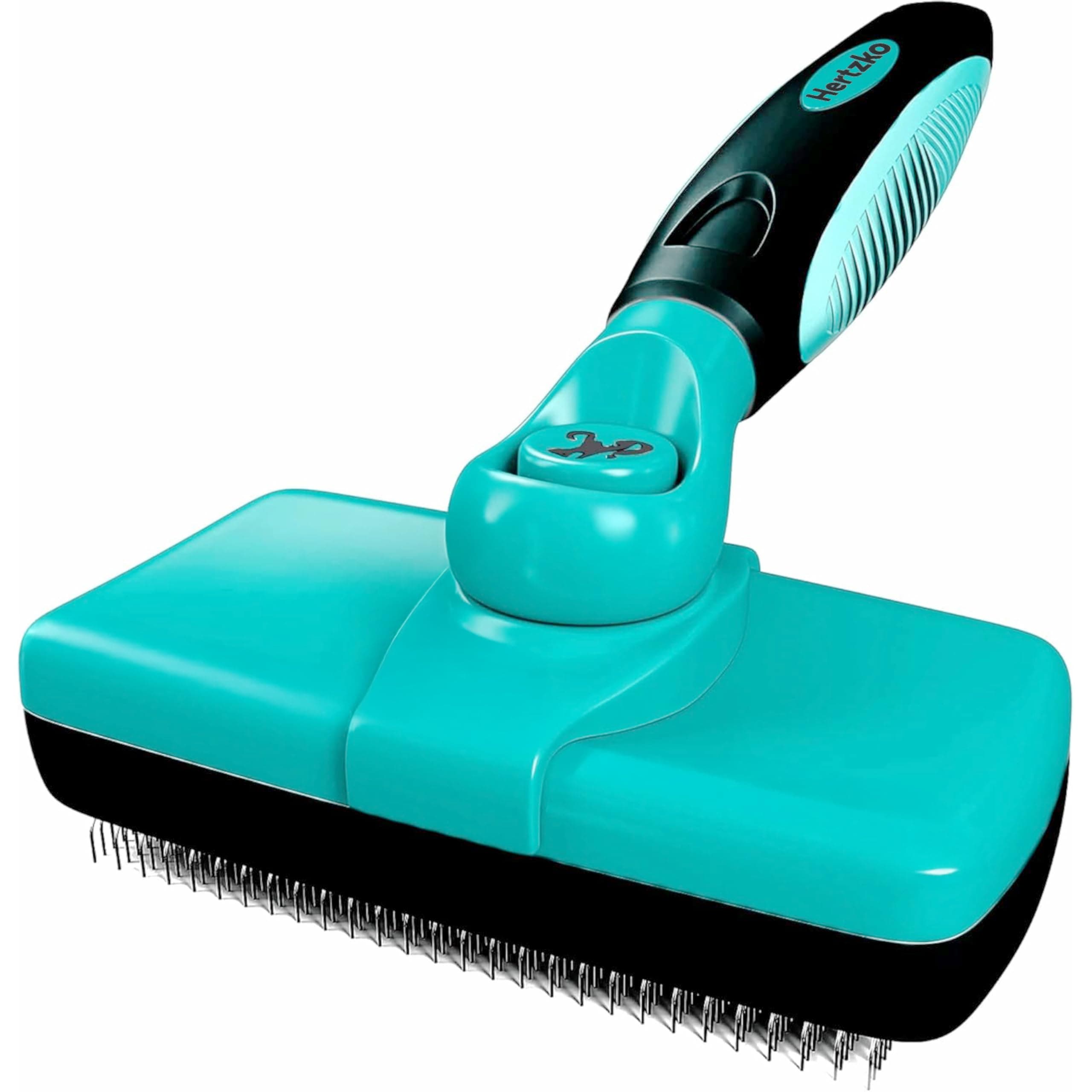 Hertzko Dog & Cat Brush, Dog Brush for Shedding, Cat & Dog Grooming, Self Cleaning Slicker Brush for Pets, Grooming Brushes for Long Short Haired Dogs Cats, Deshedding Brush, Rake, Comb - Aqua
