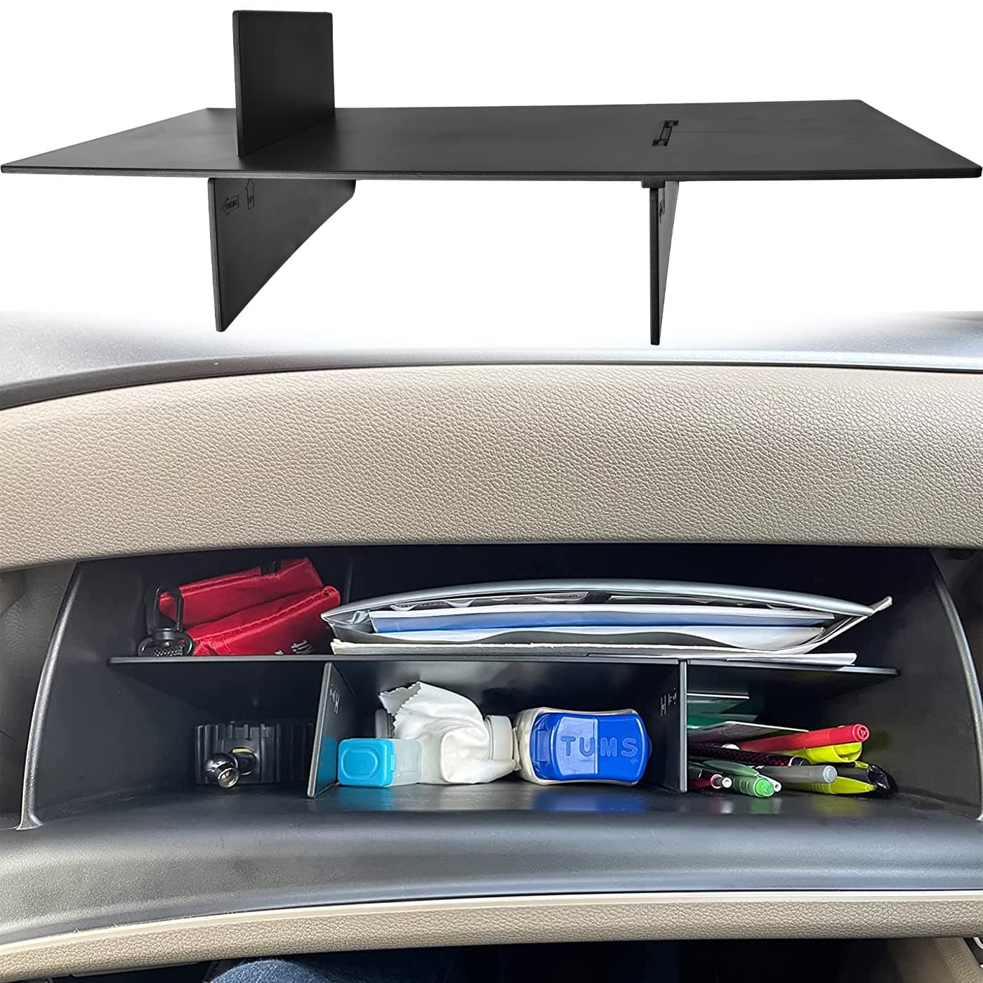 TACORBO Glove Box Organizer Compatible with Honda Pilot 2016-2022 / Ridgeline 2017-2022 / Passport 2019-2022 Accessories, Insert Glove Compartment Black ABS Materials