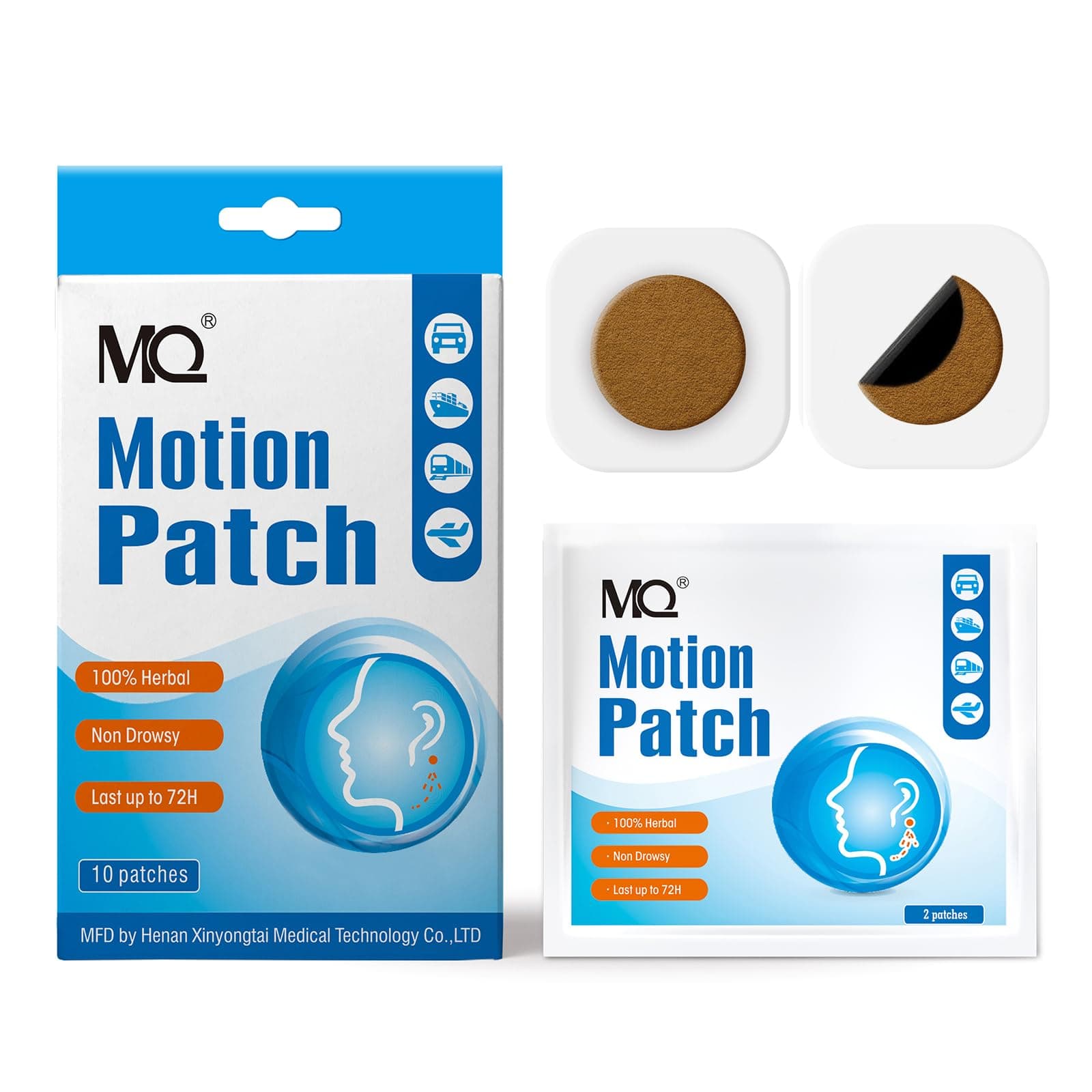 Motion Sickness Patch,10 Count,Non Drowsy Sea Sickness Patches Behind Ear for Cruise Ship Travel, Waterproof Car Sick Patches Fast Acting & Long Last 72H