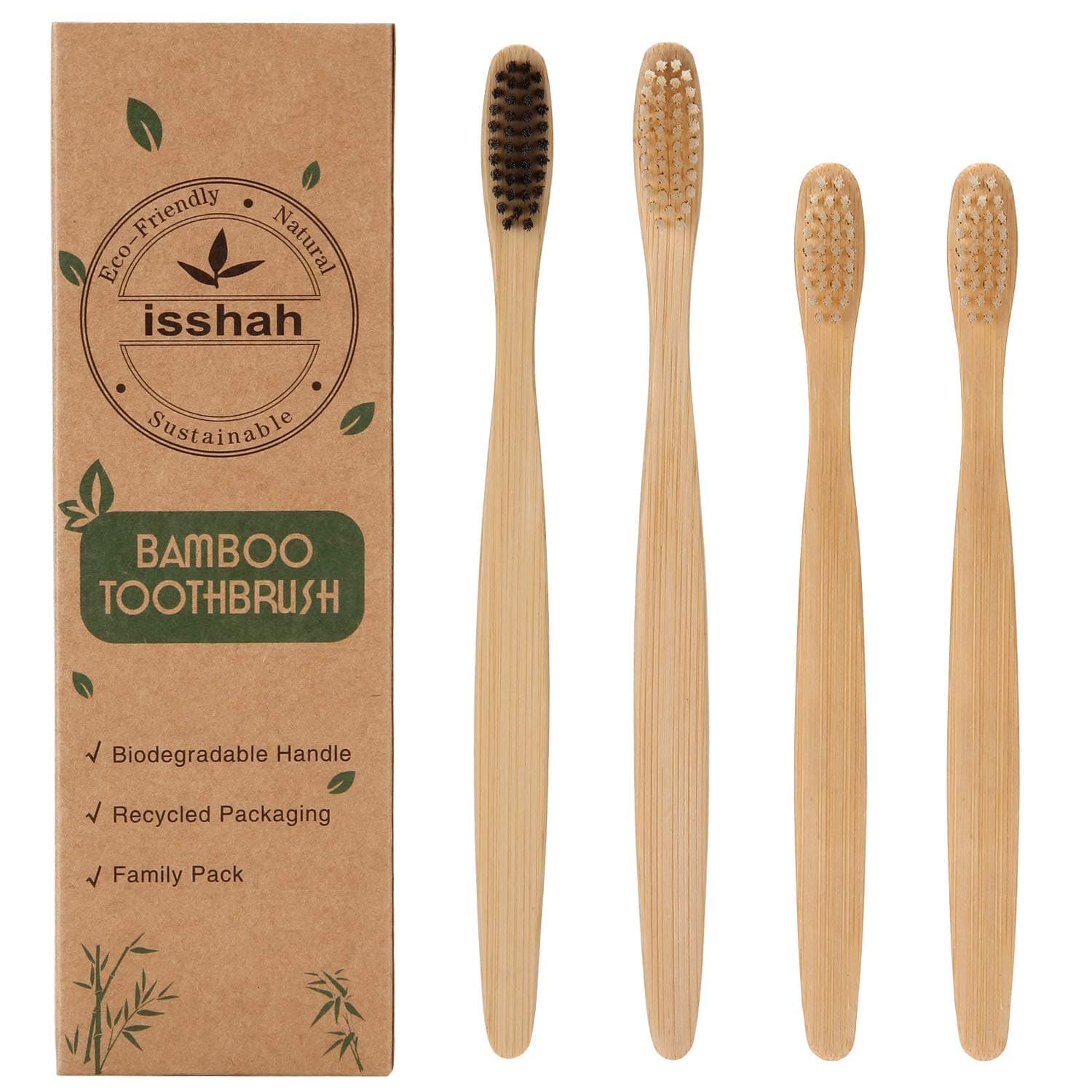 Biodegradable Eco-Friendly Bamboo Toothbrush/Bamboo Charcoal Toothbrush - Pack Of 4